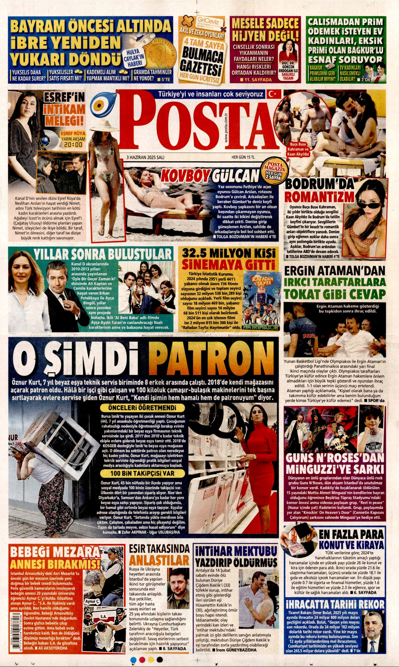 POSTA gazetesinin 3 Haziran 2025 tarihli birinci sayfası