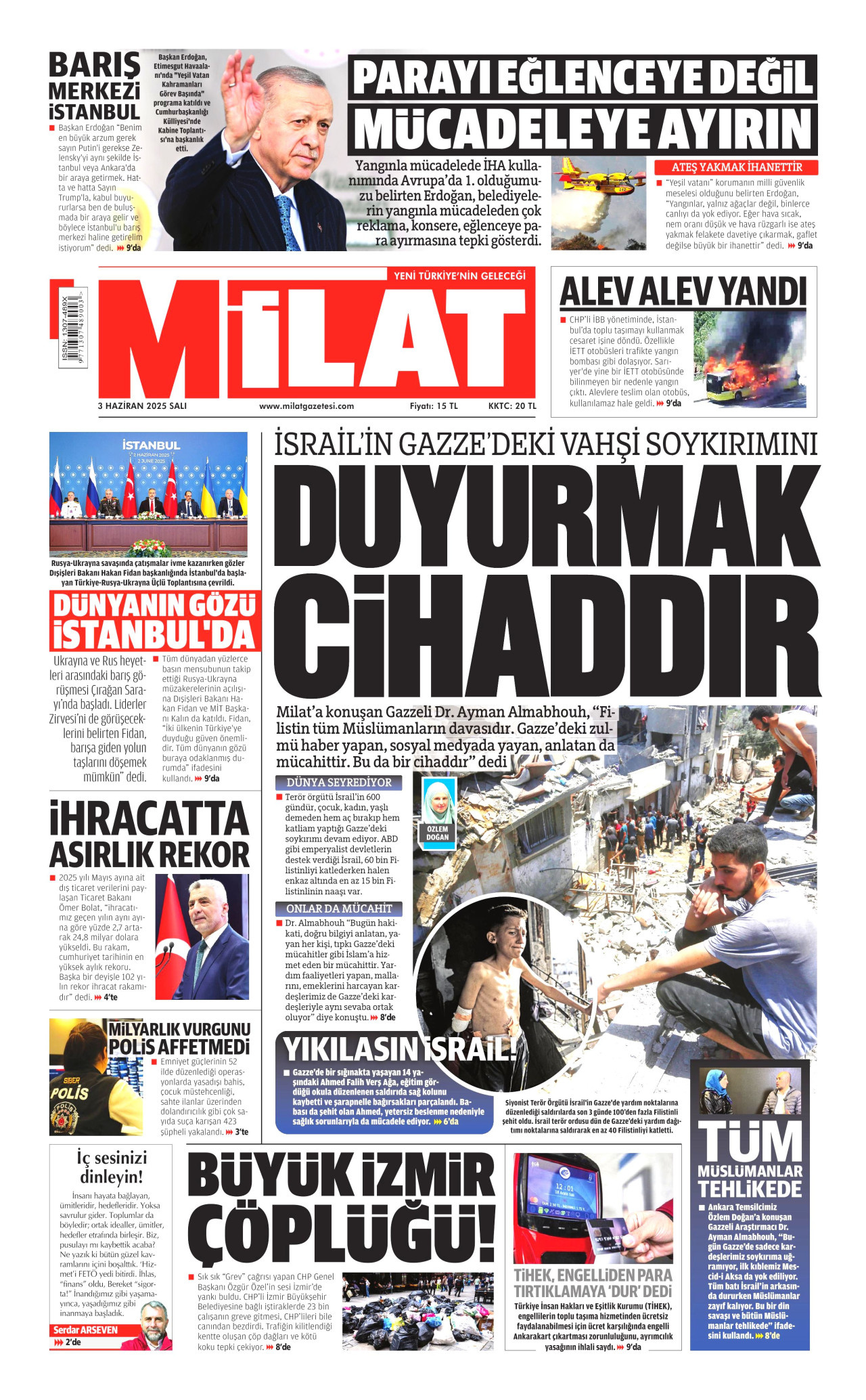 MİLAT gazetesinin 3 Haziran 2025 tarihli birinci sayfası