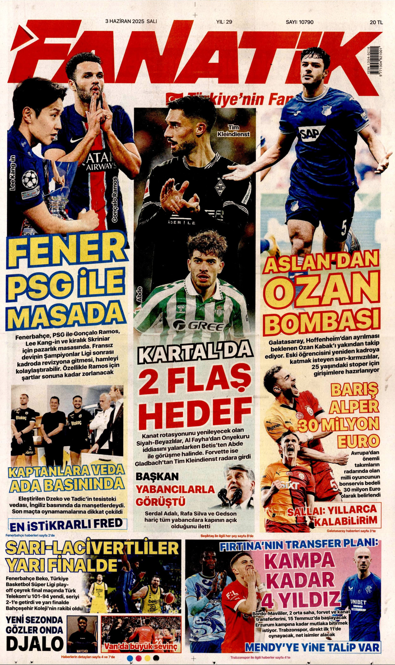 FANATİK gazetesinin 3 Haziran 2025 tarihli birinci sayfası