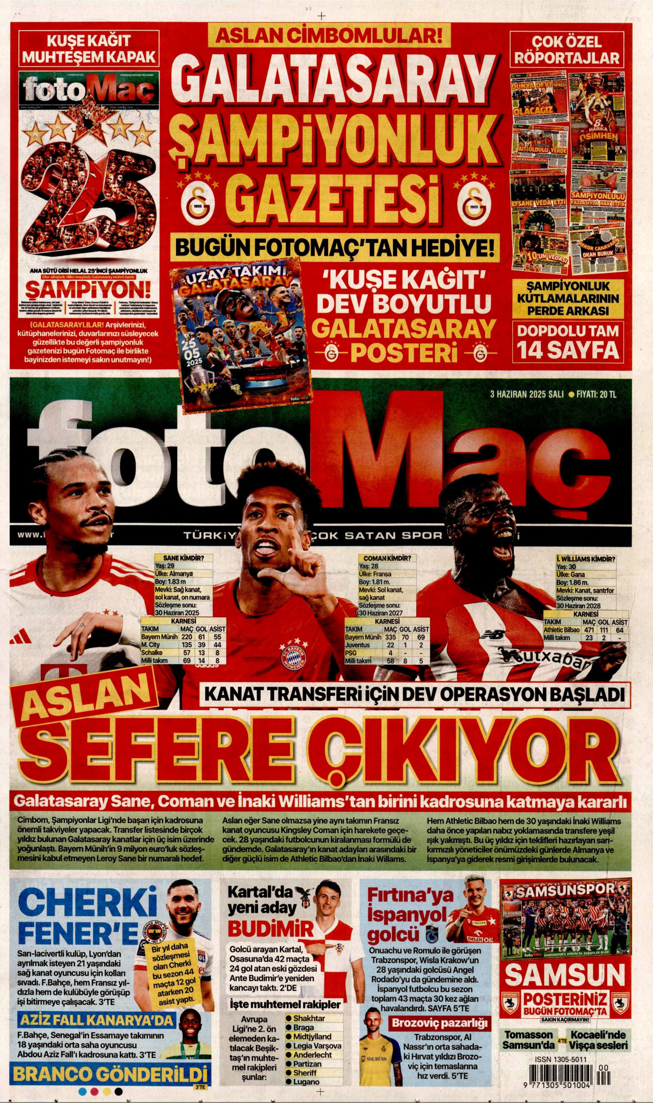 FOTOMAÇ gazetesinin 3 Haziran 2025 tarihli birinci sayfası