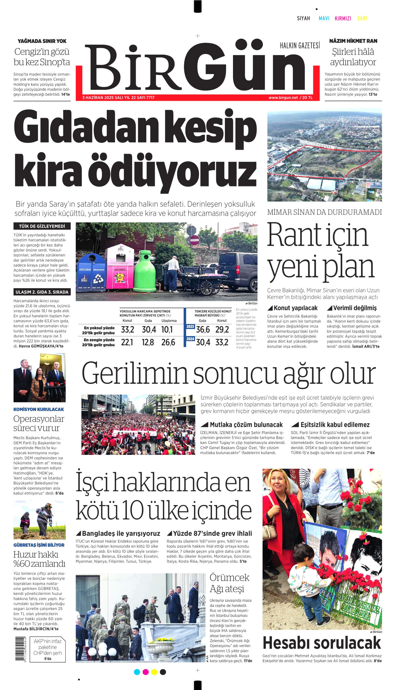 BİRGÜN gazetesinin 3 Haziran 2025 tarihli birinci sayfası