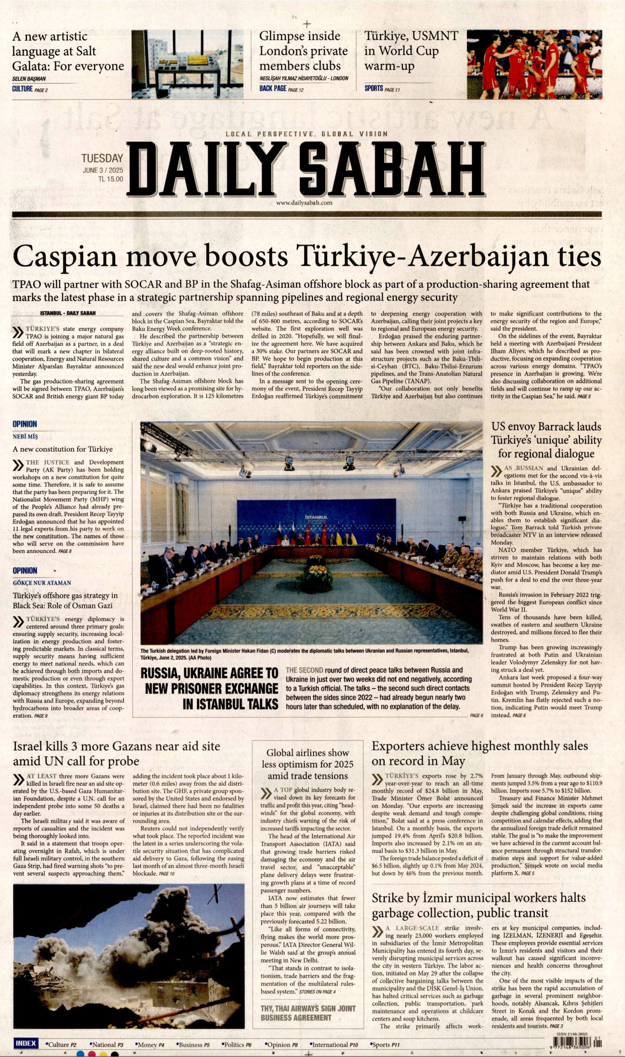 DAİLY SABAH gazetesinin 3 Haziran 2025 tarihli birinci sayfası