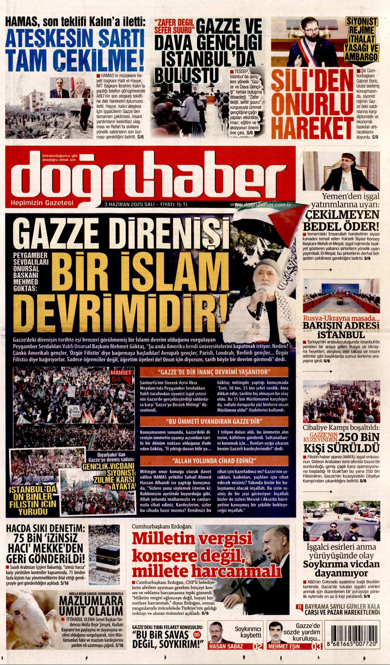 DOĞRU HABER gazetesinin 3 Haziran 2025 tarihli birinci sayfası