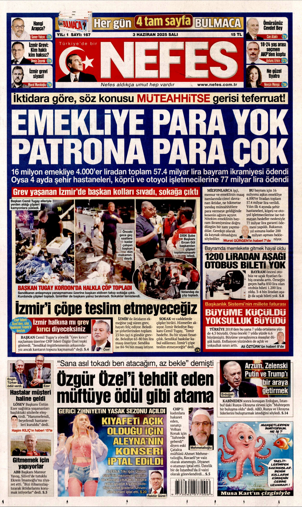 NEFES gazetesinin 3 Haziran 2025 tarihli birinci sayfası