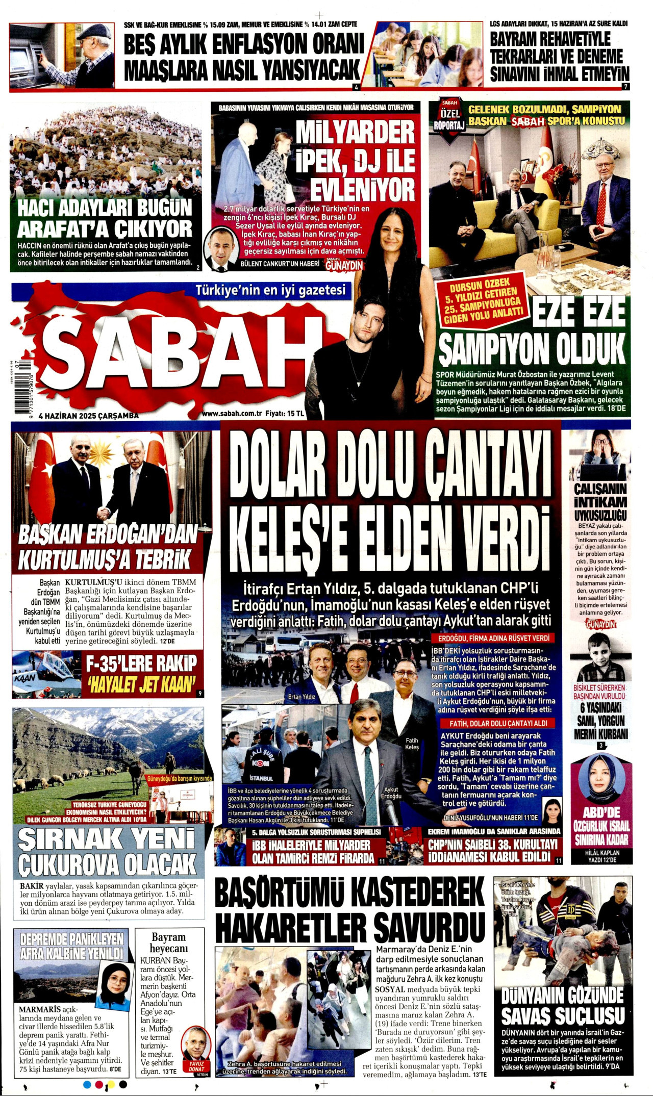 SABAH gazetesinin 4 Haziran 2025 tarihli birinci sayfası