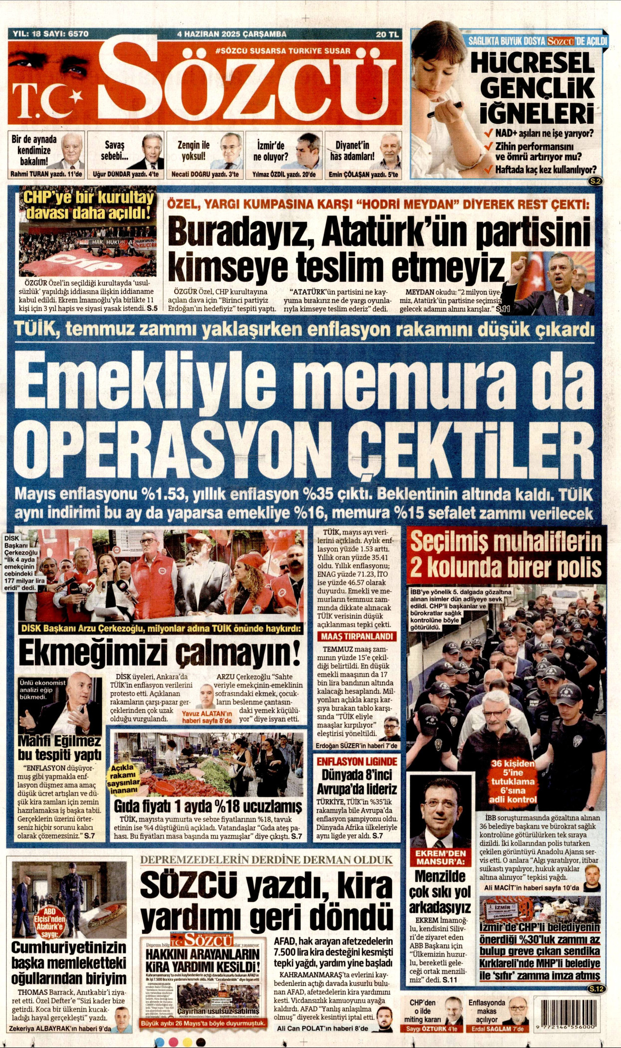 SÖZCÜ gazetesinin 4 Haziran 2025 tarihli birinci sayfası