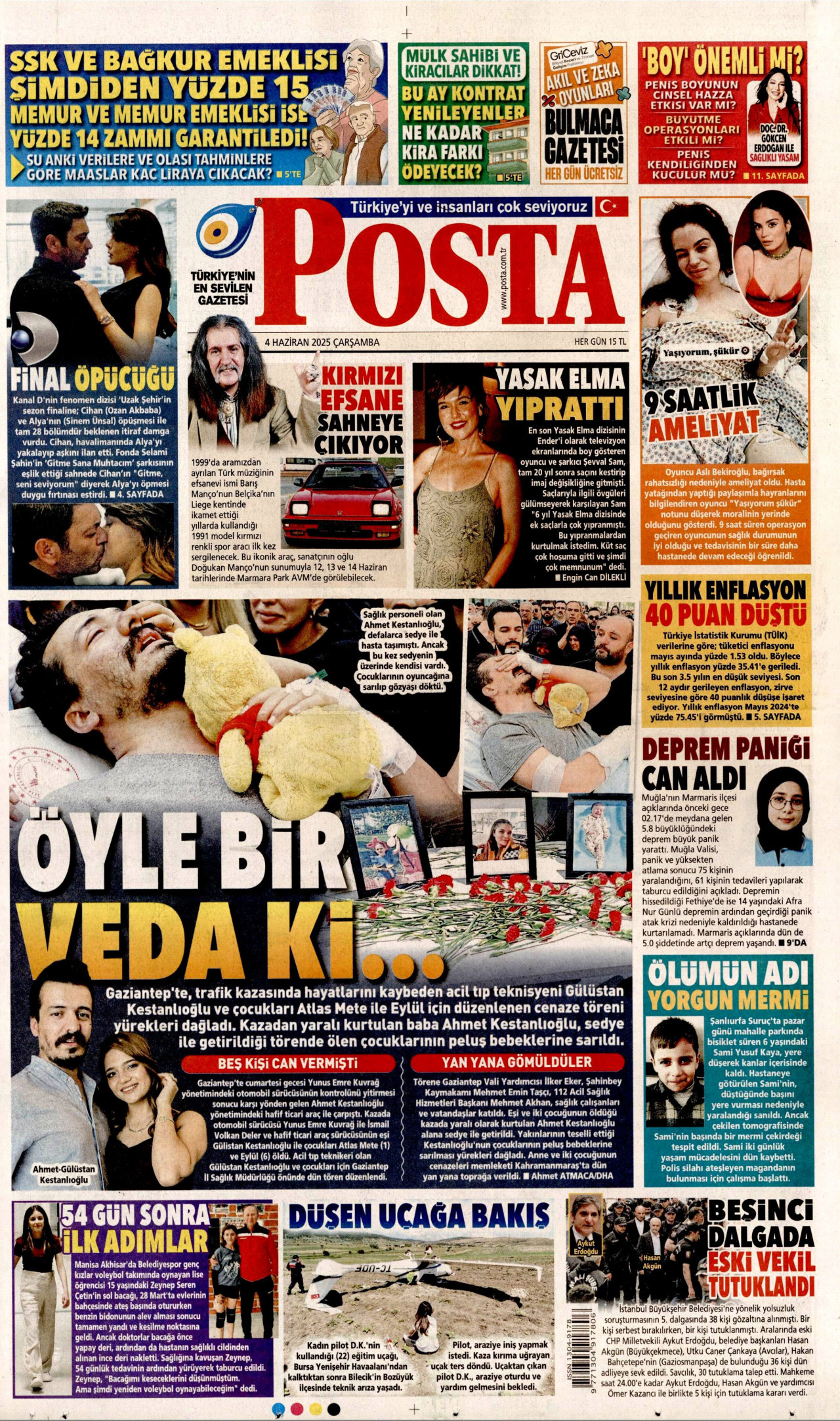 POSTA gazetesinin 4 Haziran 2025 tarihli birinci sayfası