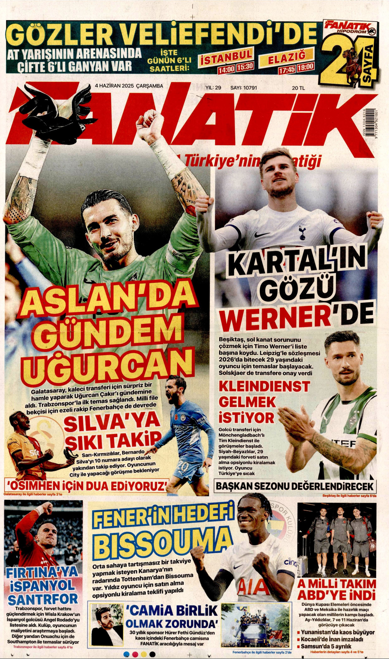 FANATİK gazetesinin 4 Haziran 2025 tarihli birinci sayfası