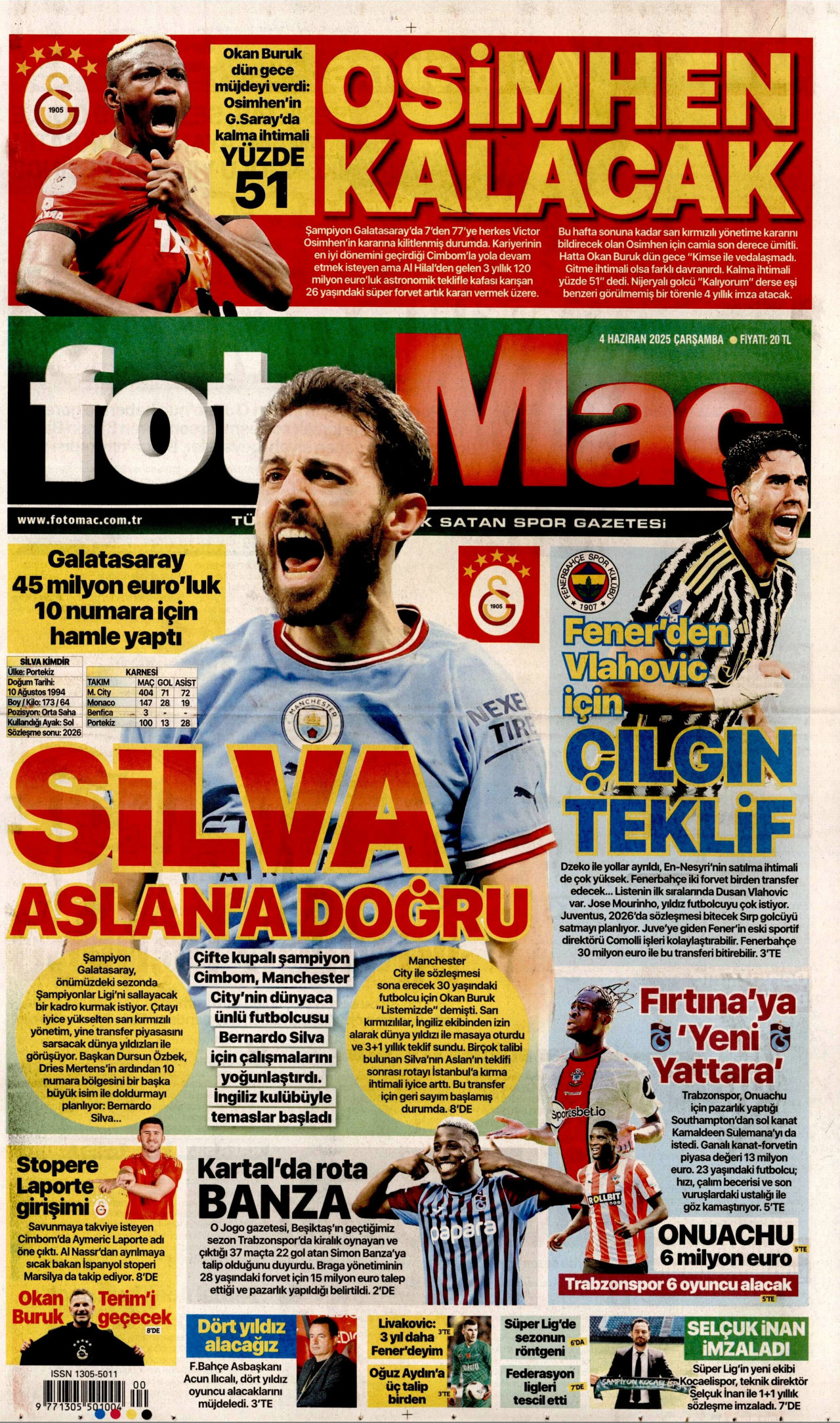 FOTOMAÇ gazetesinin 4 Haziran 2025 tarihli birinci sayfası
