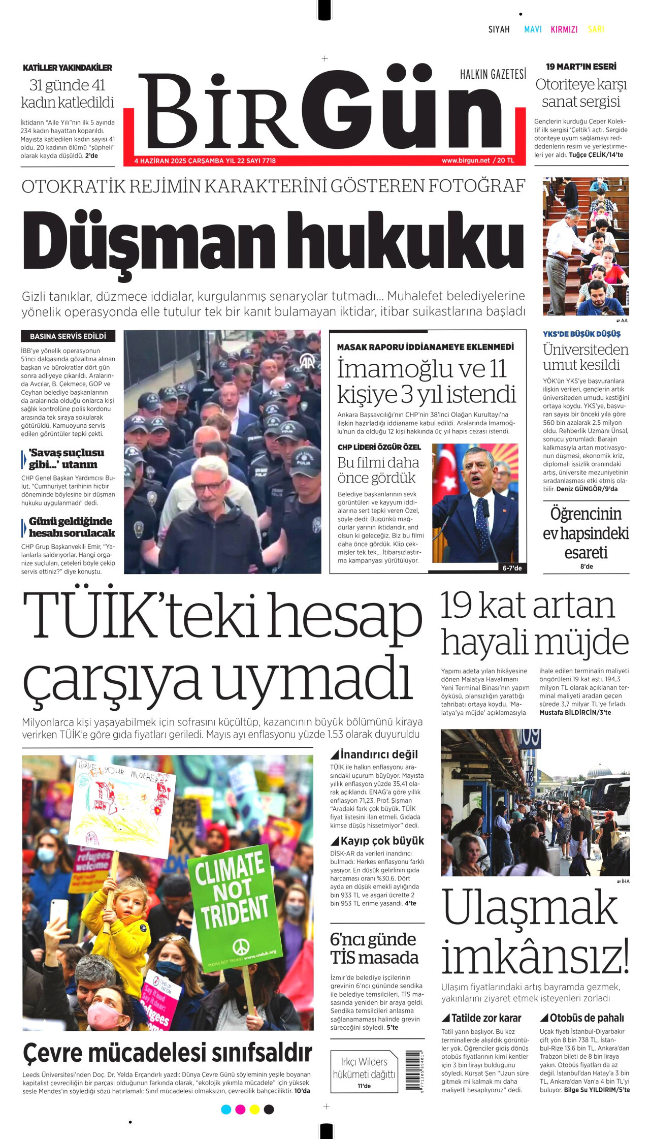 BİRGÜN gazetesinin 4 Haziran 2025 tarihli birinci sayfası