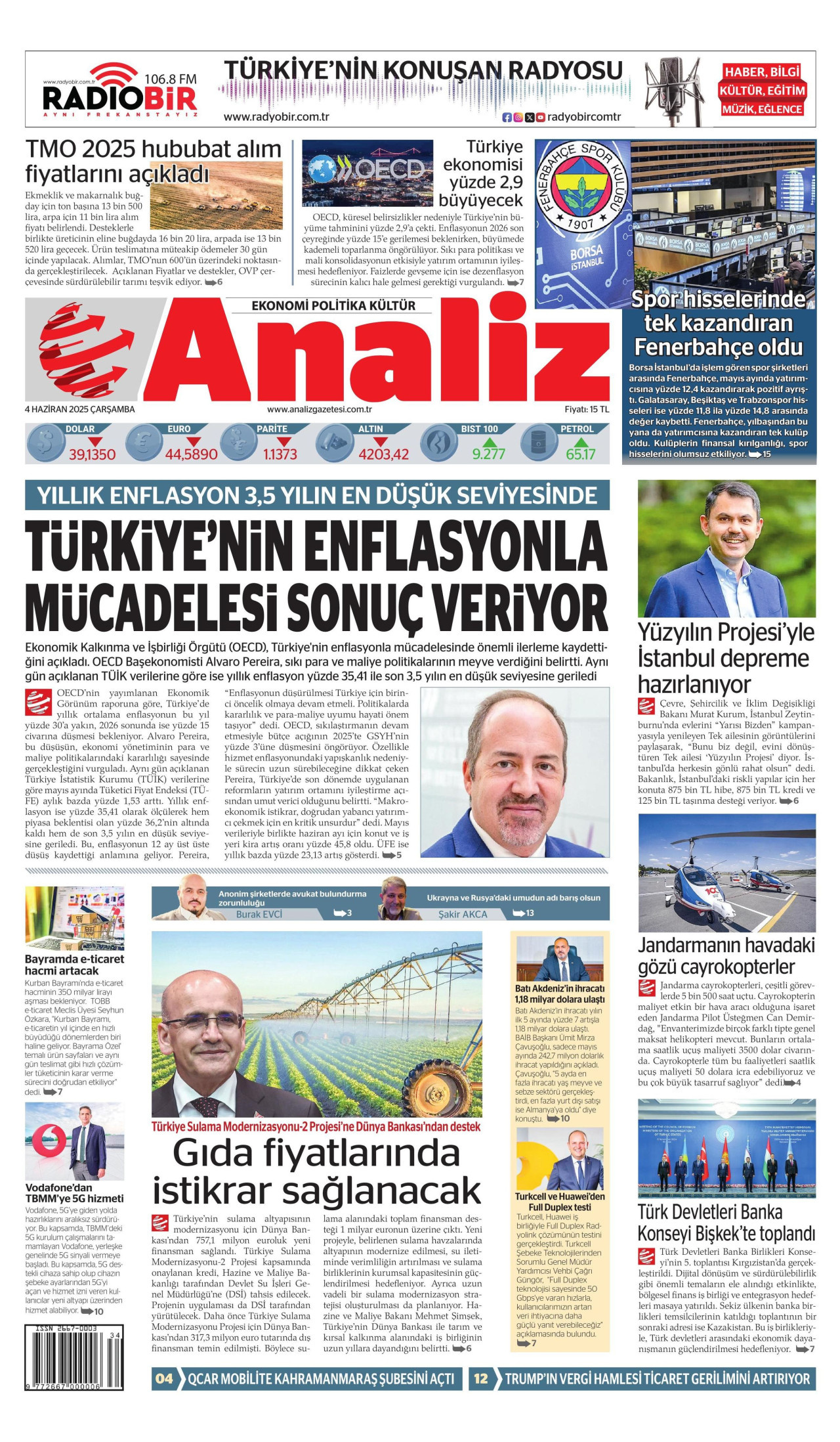 ANALİZ gazetesinin 4 Haziran 2025 tarihli birinci sayfası