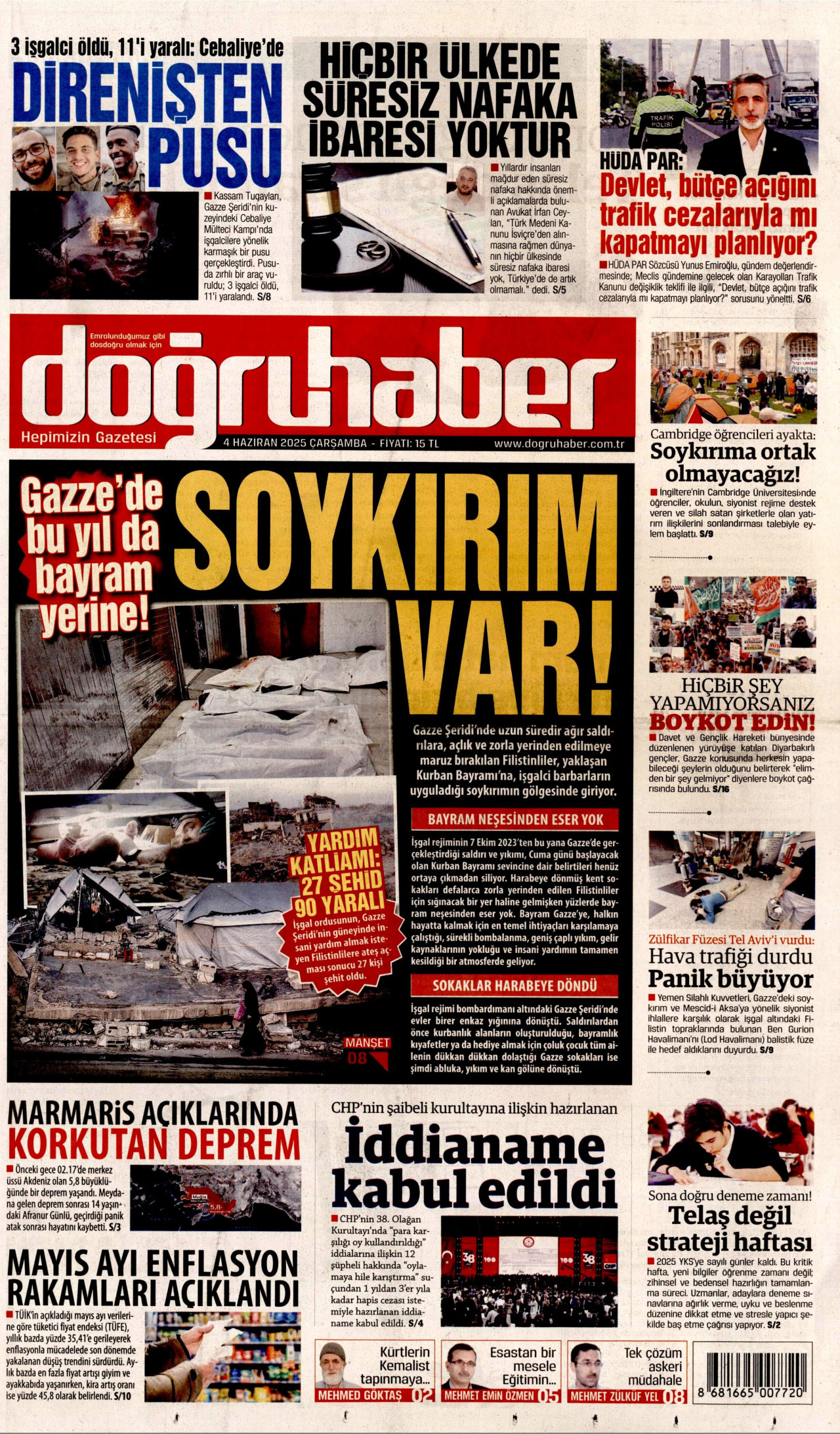 DOĞRU HABER gazetesinin 4 Haziran 2025 tarihli birinci sayfası