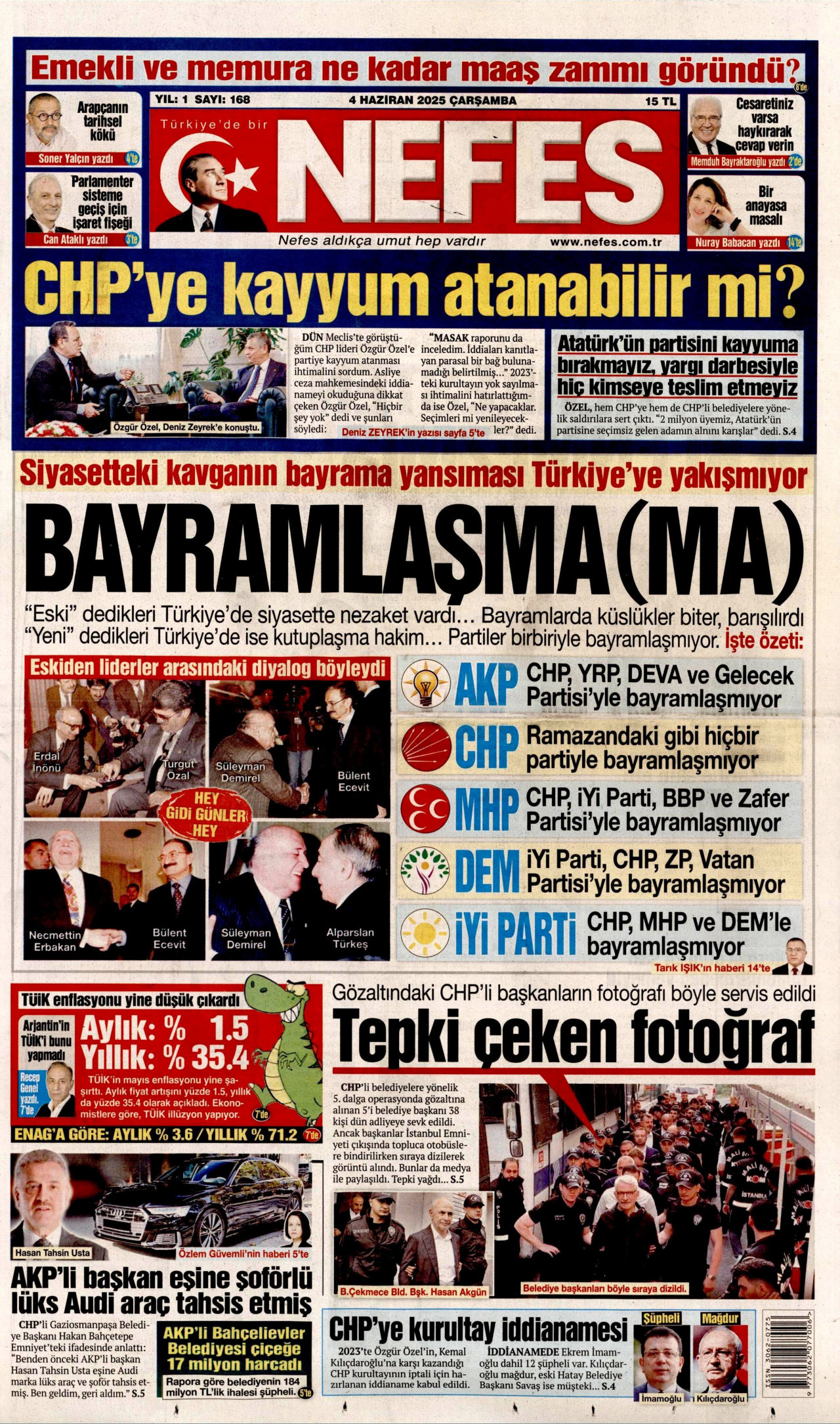 NEFES gazetesinin 4 Haziran 2025 tarihli birinci sayfası