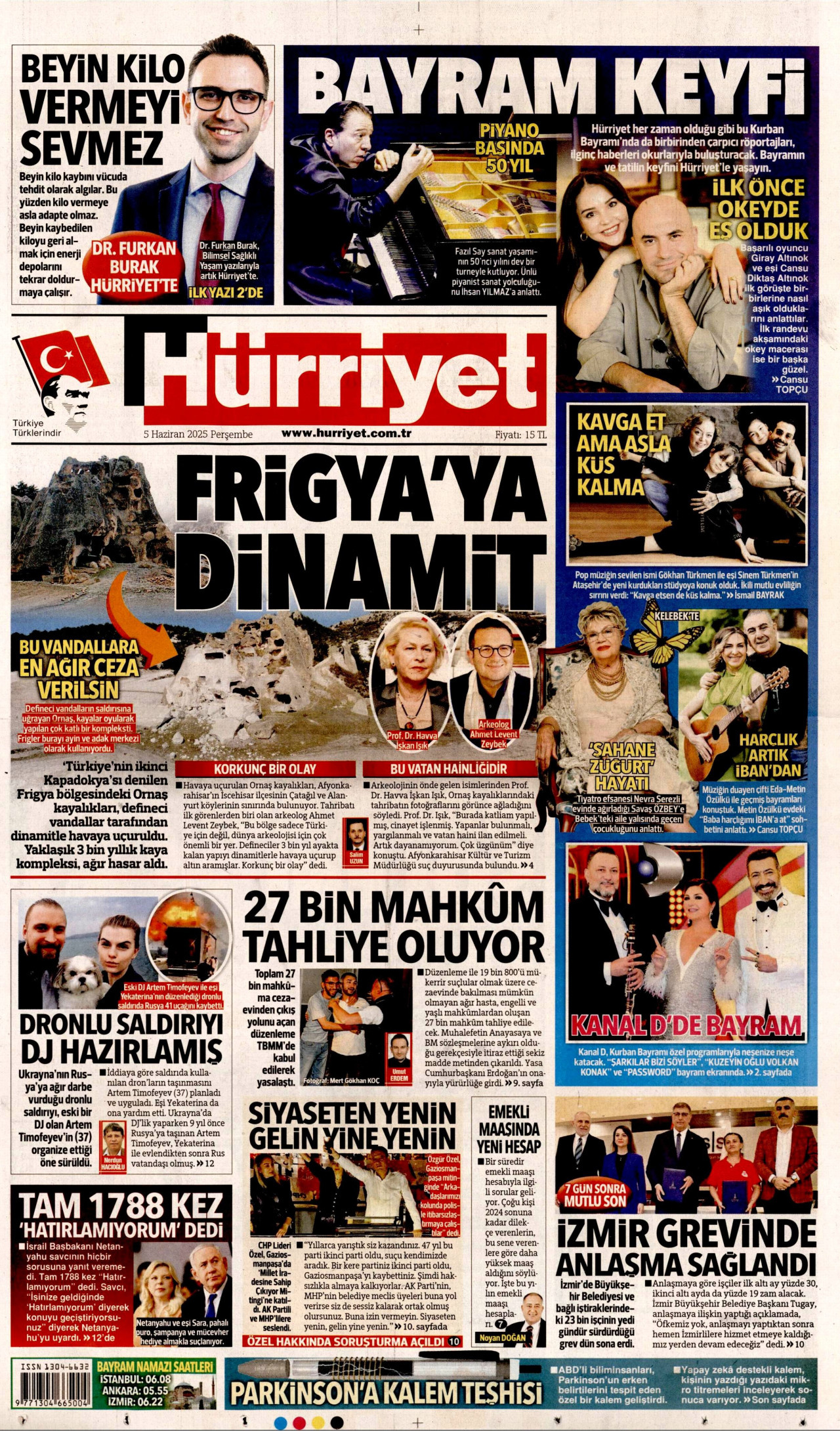 HÜRRİYET gazetesinin 5 Haziran 2025 tarihli birinci sayfası