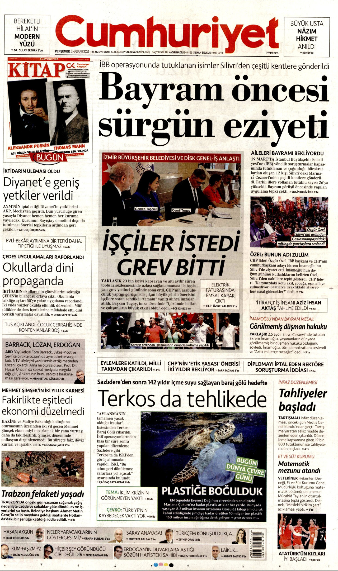 CUMHURİYET gazetesinin 5 Haziran 2025 tarihli birinci sayfası