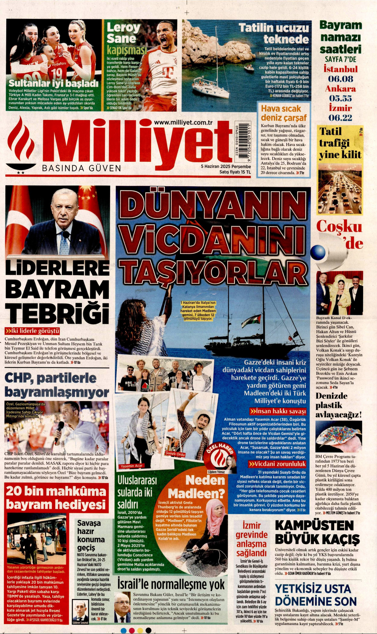 MİLLİYET gazetesinin 5 Haziran 2025 tarihli birinci sayfası