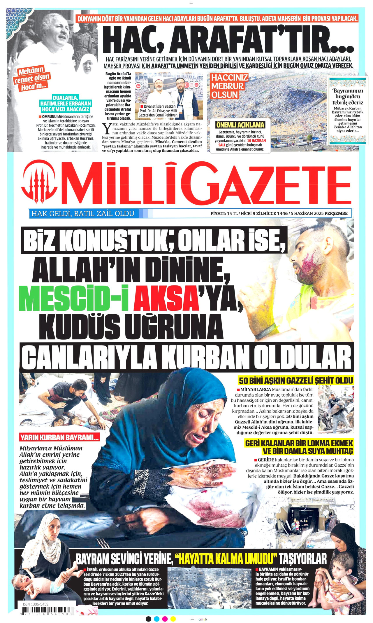 MİLLİ GAZETE gazetesinin 5 Haziran 2025 tarihli birinci sayfası