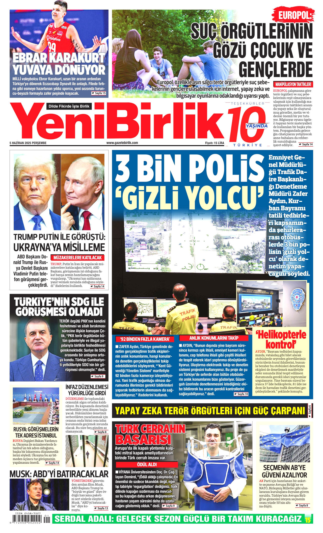 YENİBİRLİK gazetesinin 5 Haziran 2025 tarihli birinci sayfası