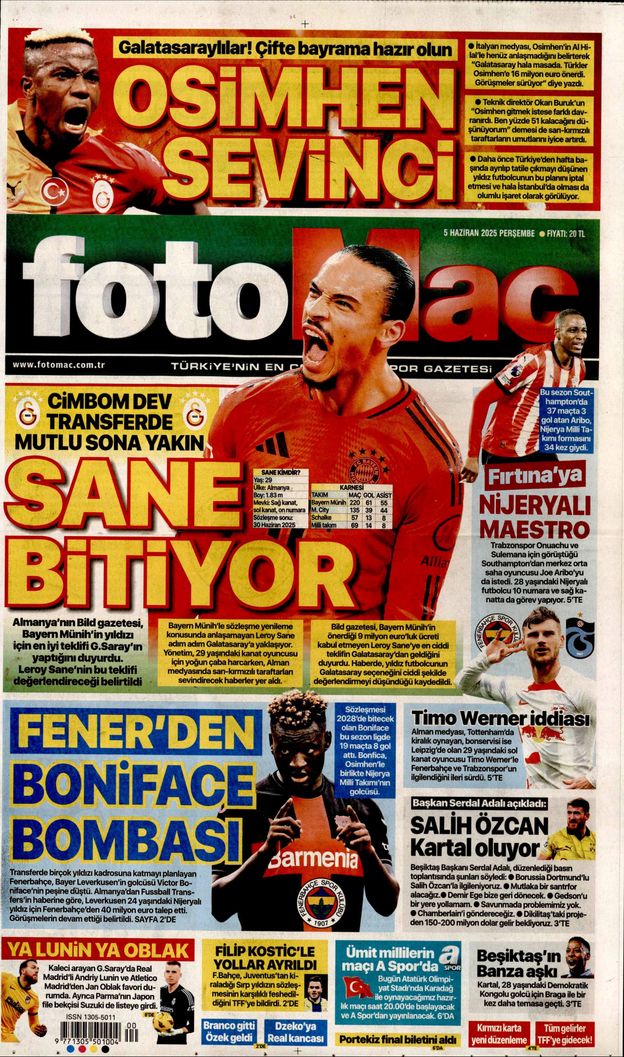 FOTOMAÇ gazetesinin 5 Haziran 2025 tarihli birinci sayfası