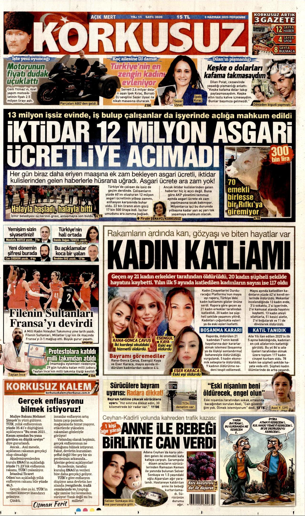 KORKUSUZ gazetesinin 5 Haziran 2025 tarihli birinci sayfası