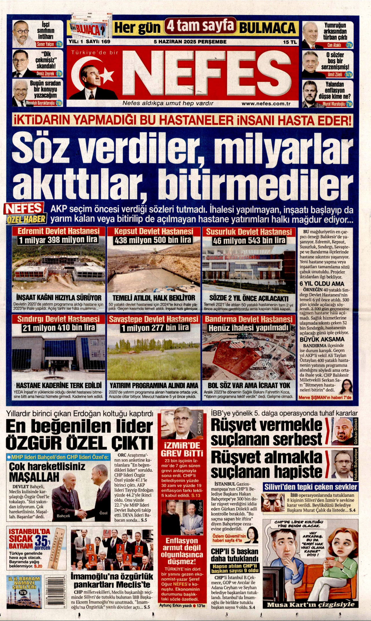 NEFES gazetesinin 5 Haziran 2025 tarihli birinci sayfası