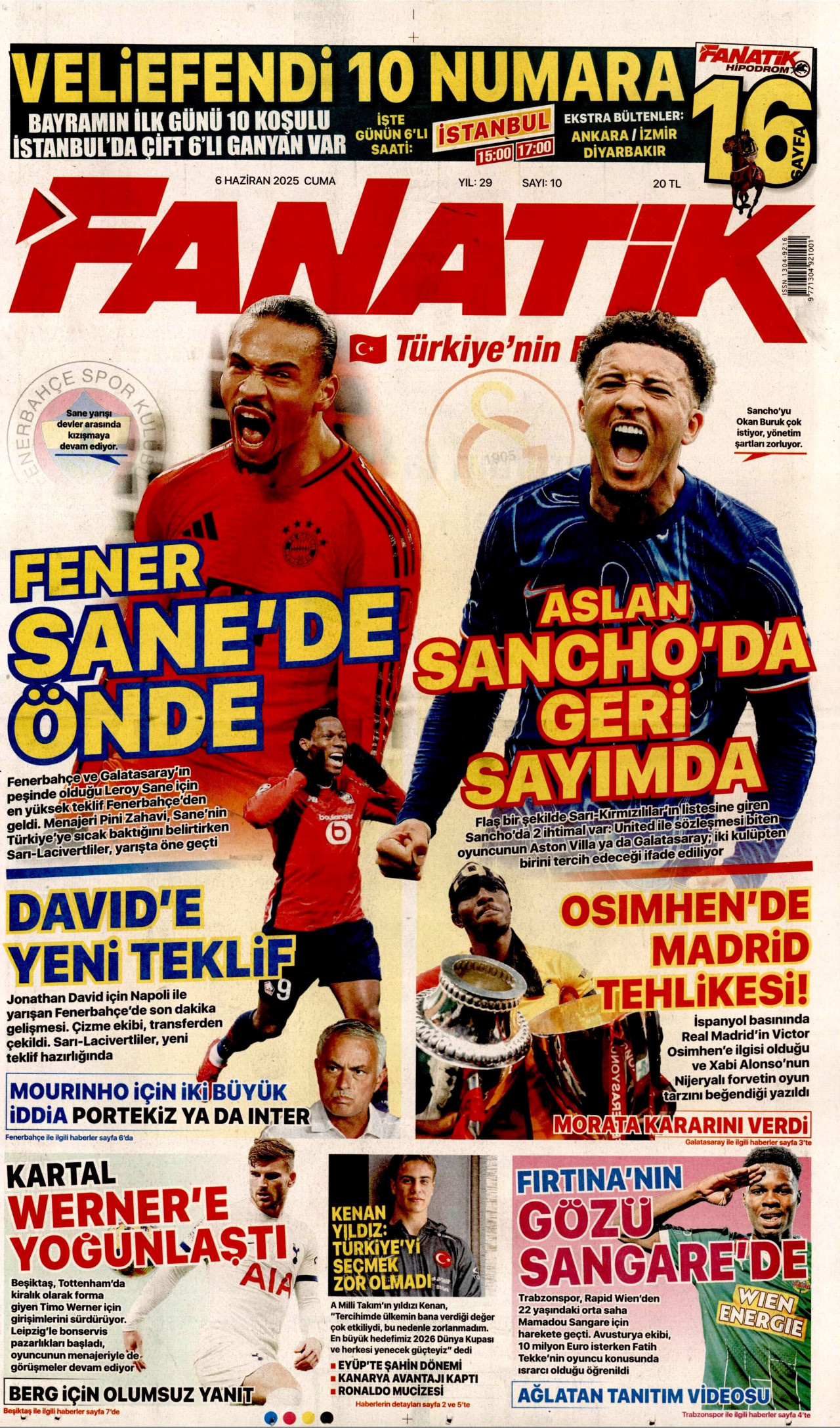 FANATİK gazetesinin 6 Haziran 2025 tarihli birinci sayfası