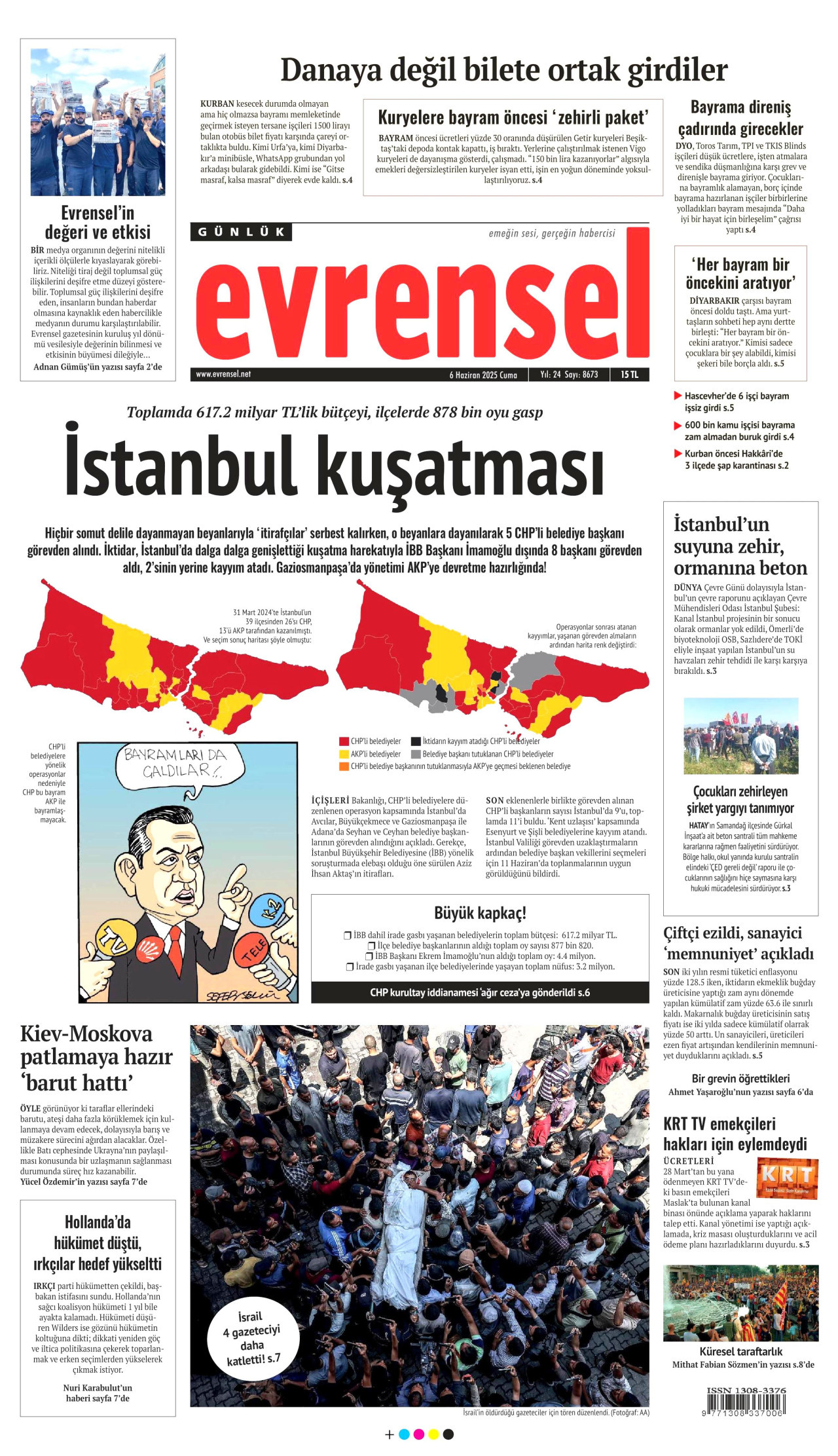 EVRENSEL gazetesinin 6 Haziran 2025 tarihli birinci sayfası