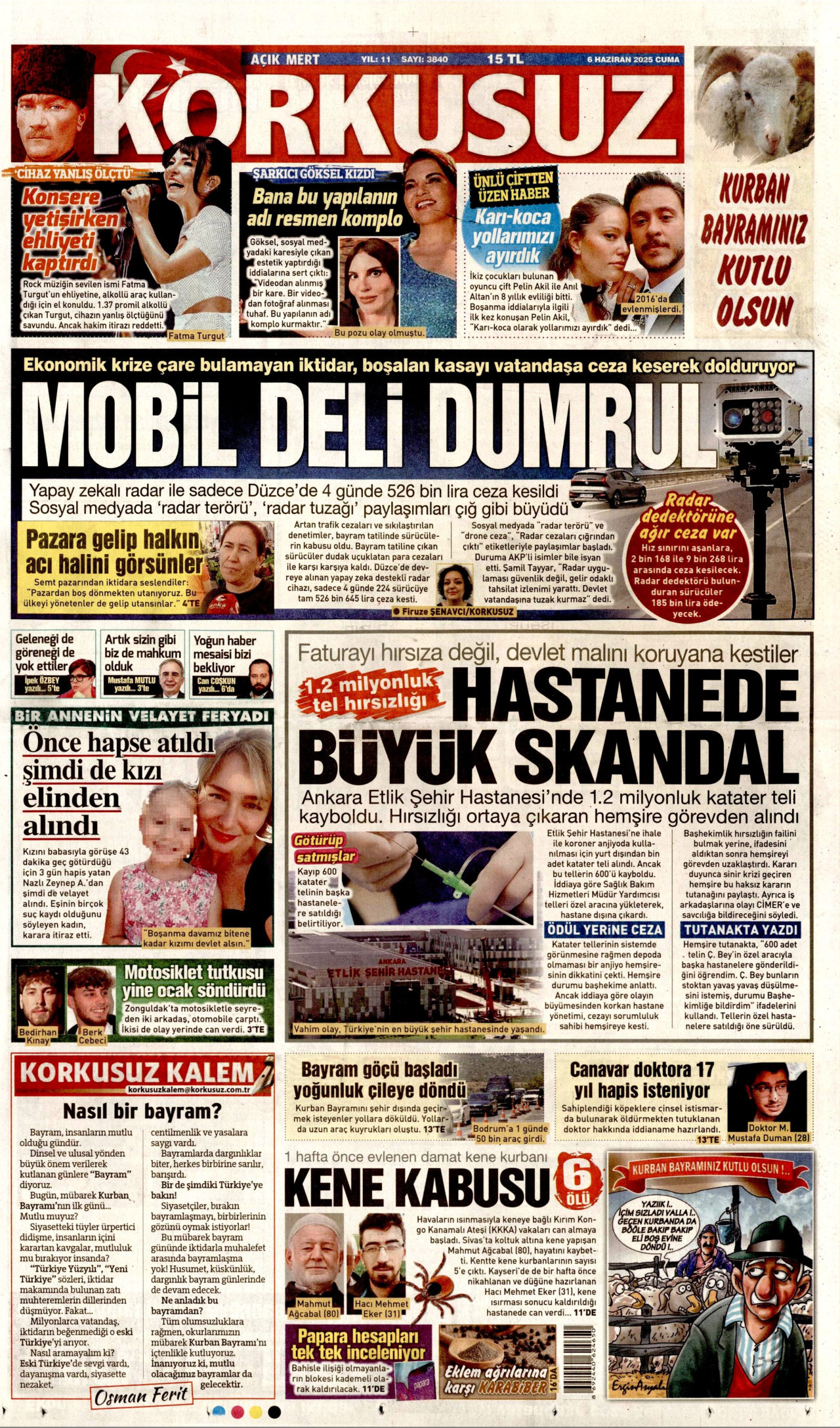 KORKUSUZ gazetesinin 6 Haziran 2025 tarihli birinci sayfası