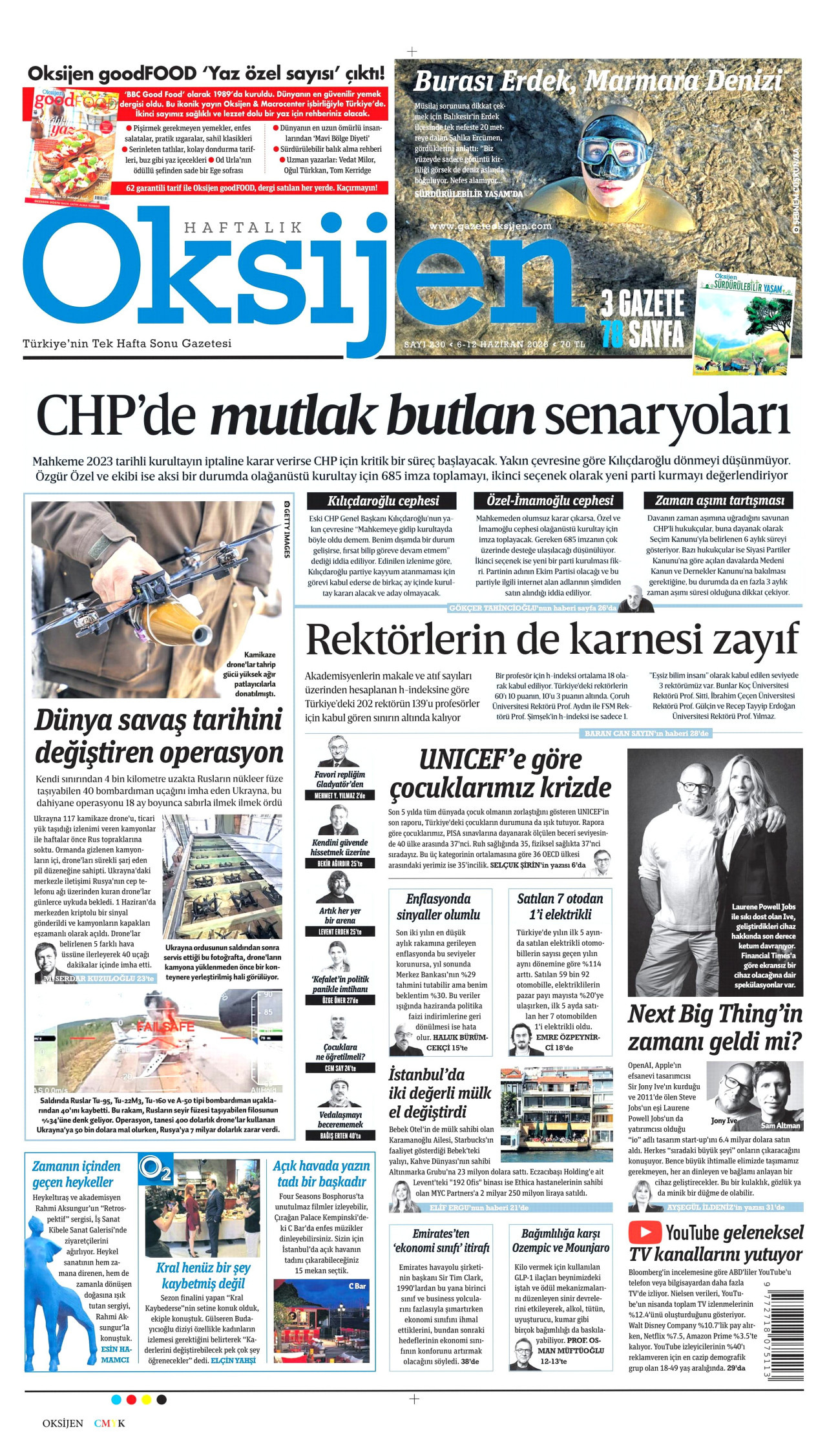 OKSİJEN gazetesinin 6 Haziran 2025 tarihli birinci sayfası