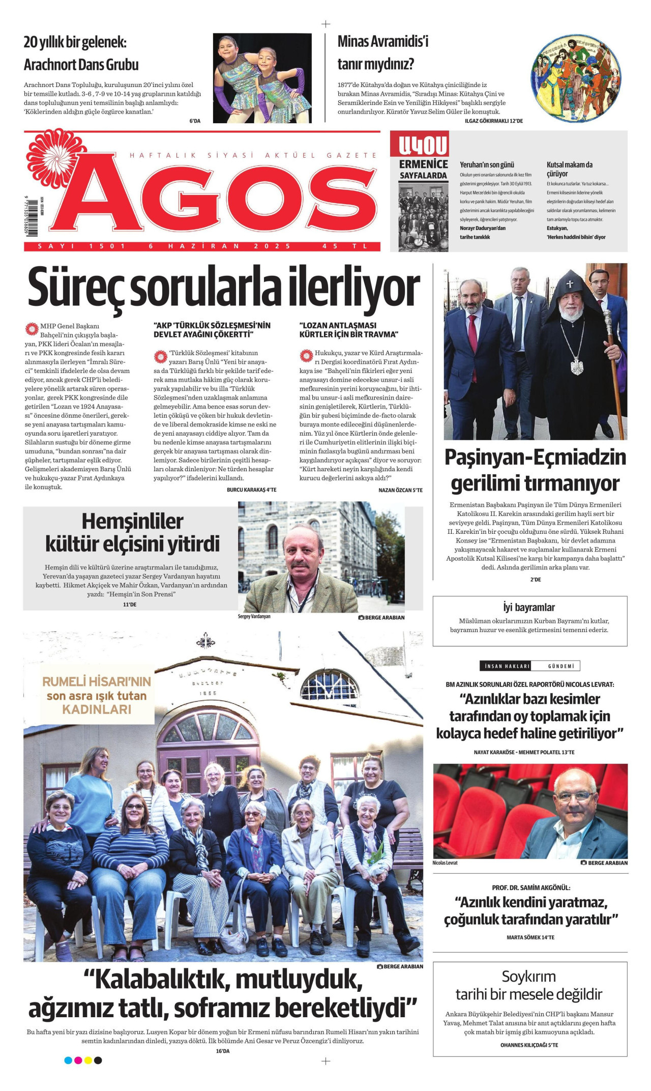 AGOS gazetesinin 6 Haziran 2025 tarihli birinci sayfası