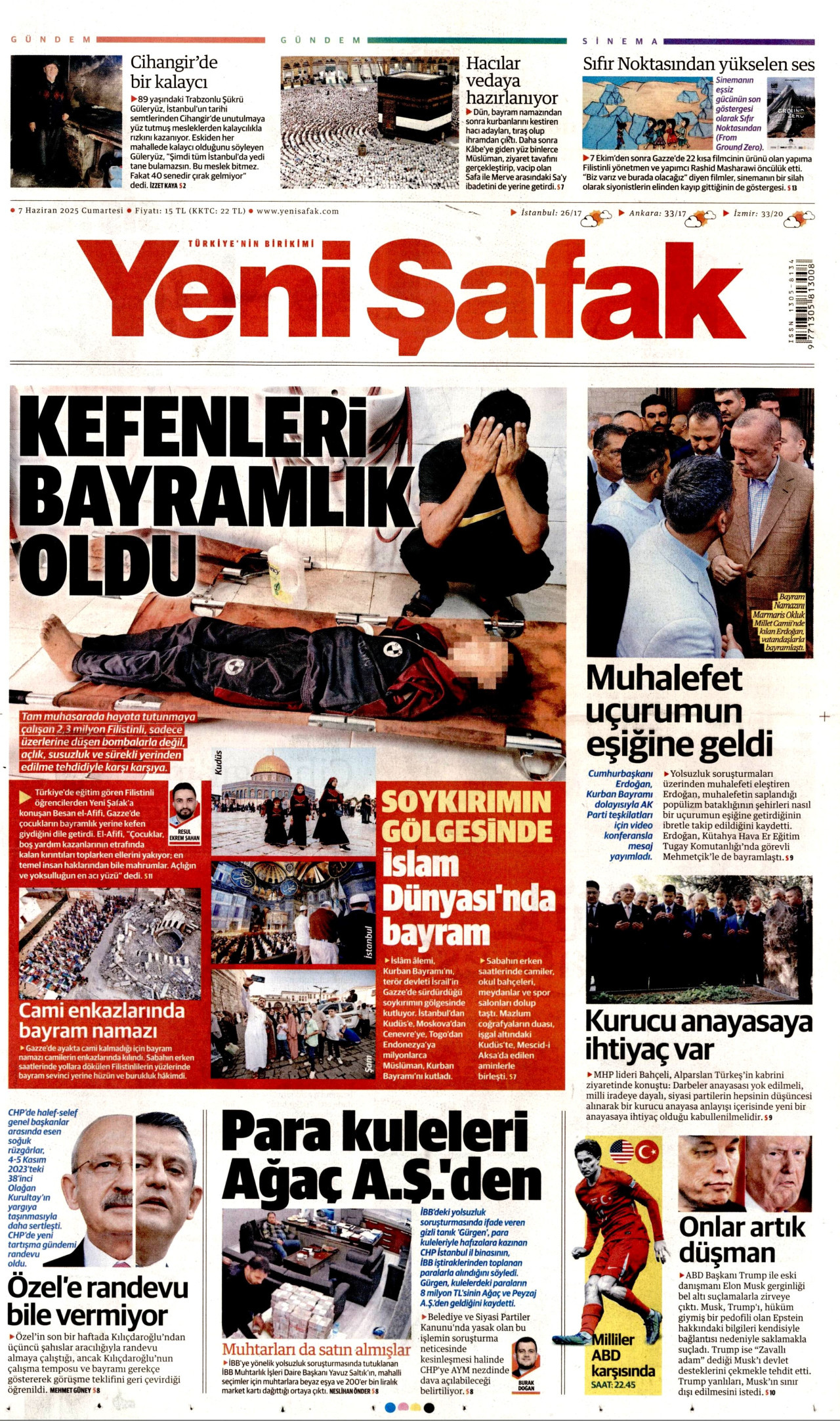 YENİ ŞAFAK gazetesinin 7 Haziran 2025 tarihli birinci sayfası