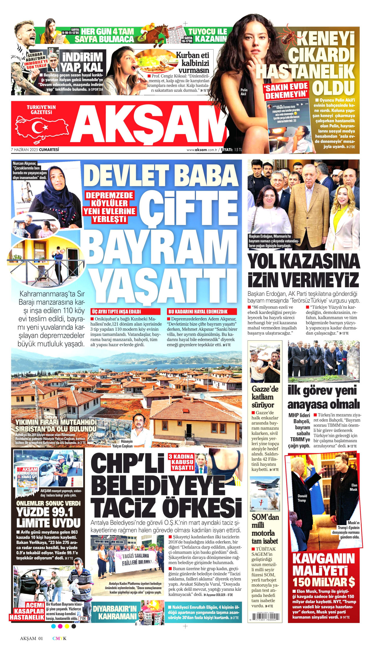 AKŞAM gazetesinin 7 Haziran 2025 tarihli birinci sayfası