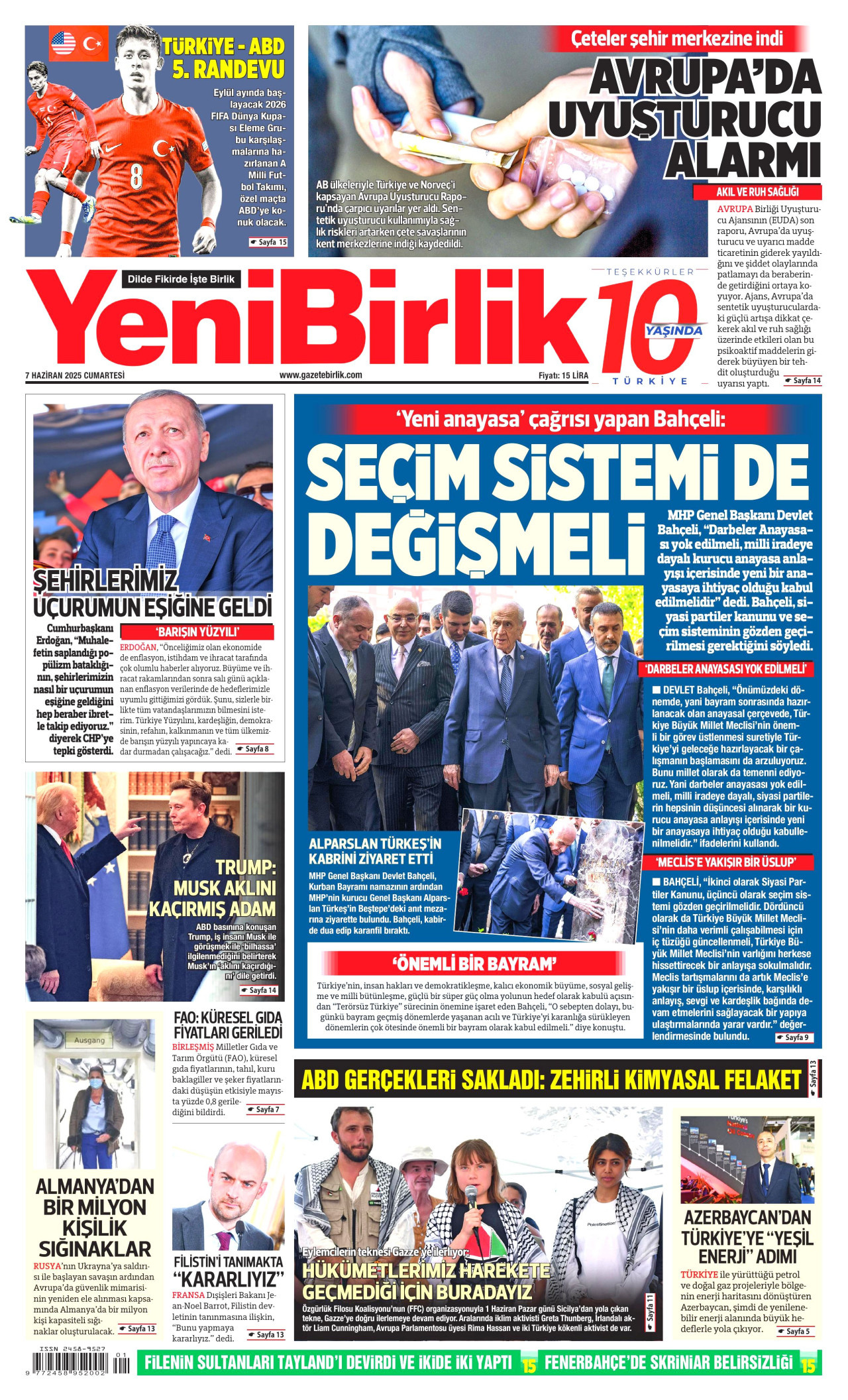 YENİBİRLİK gazetesinin 7 Haziran 2025 tarihli birinci sayfası
