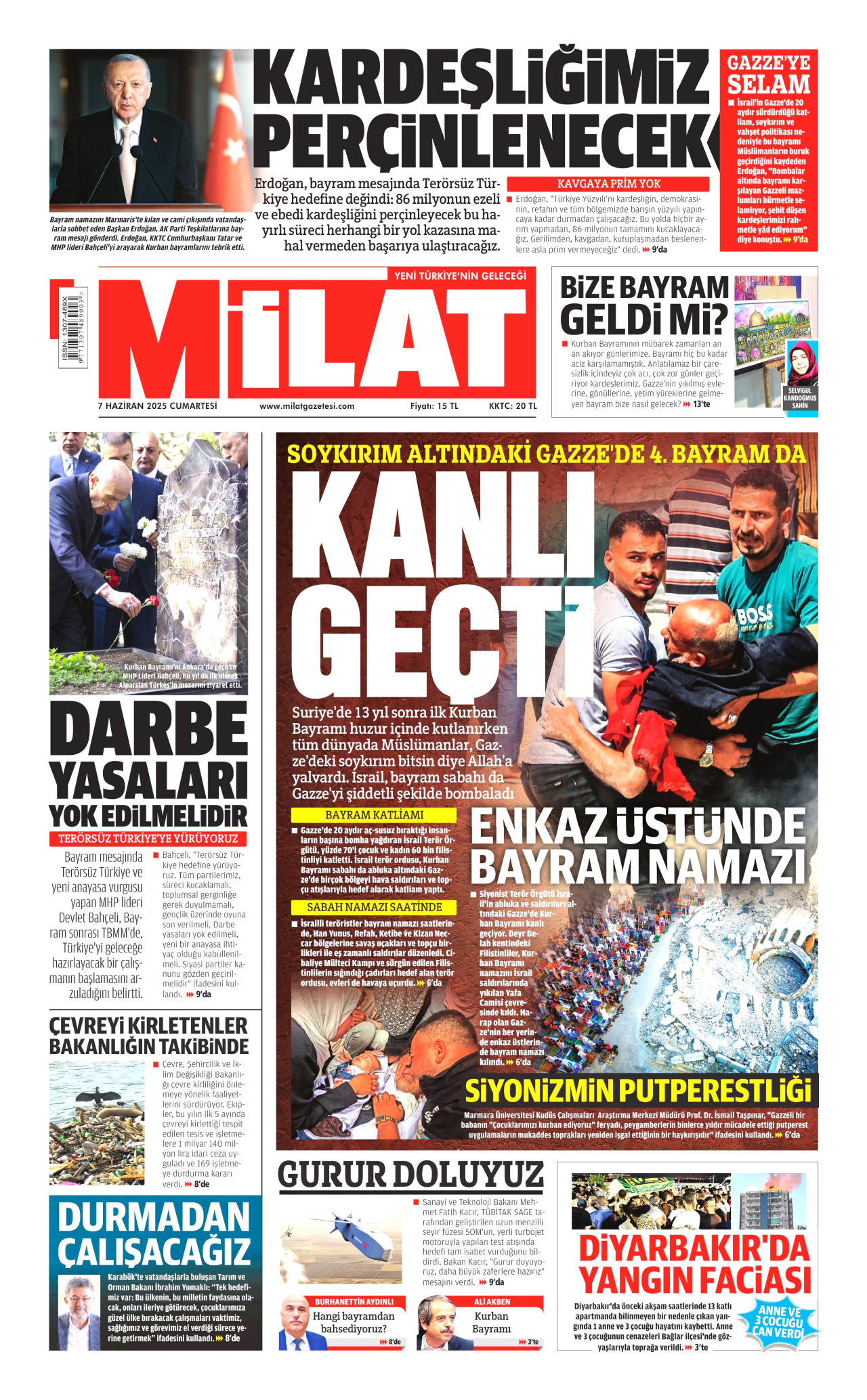 MİLAT gazetesinin 7 Haziran 2025 tarihli birinci sayfası
