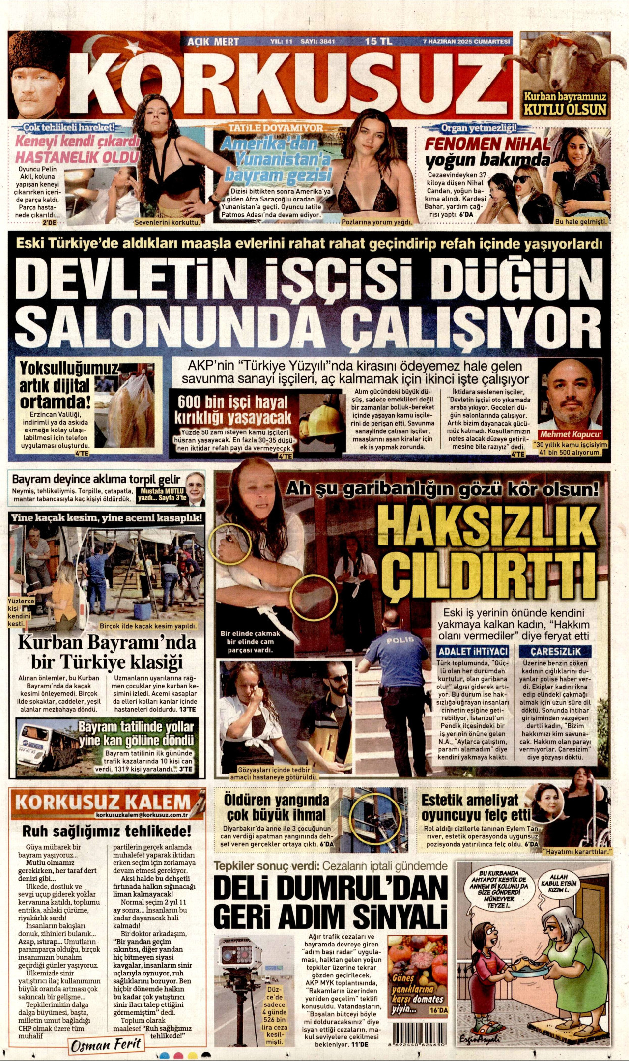 KORKUSUZ gazetesinin 7 Haziran 2025 tarihli birinci sayfası