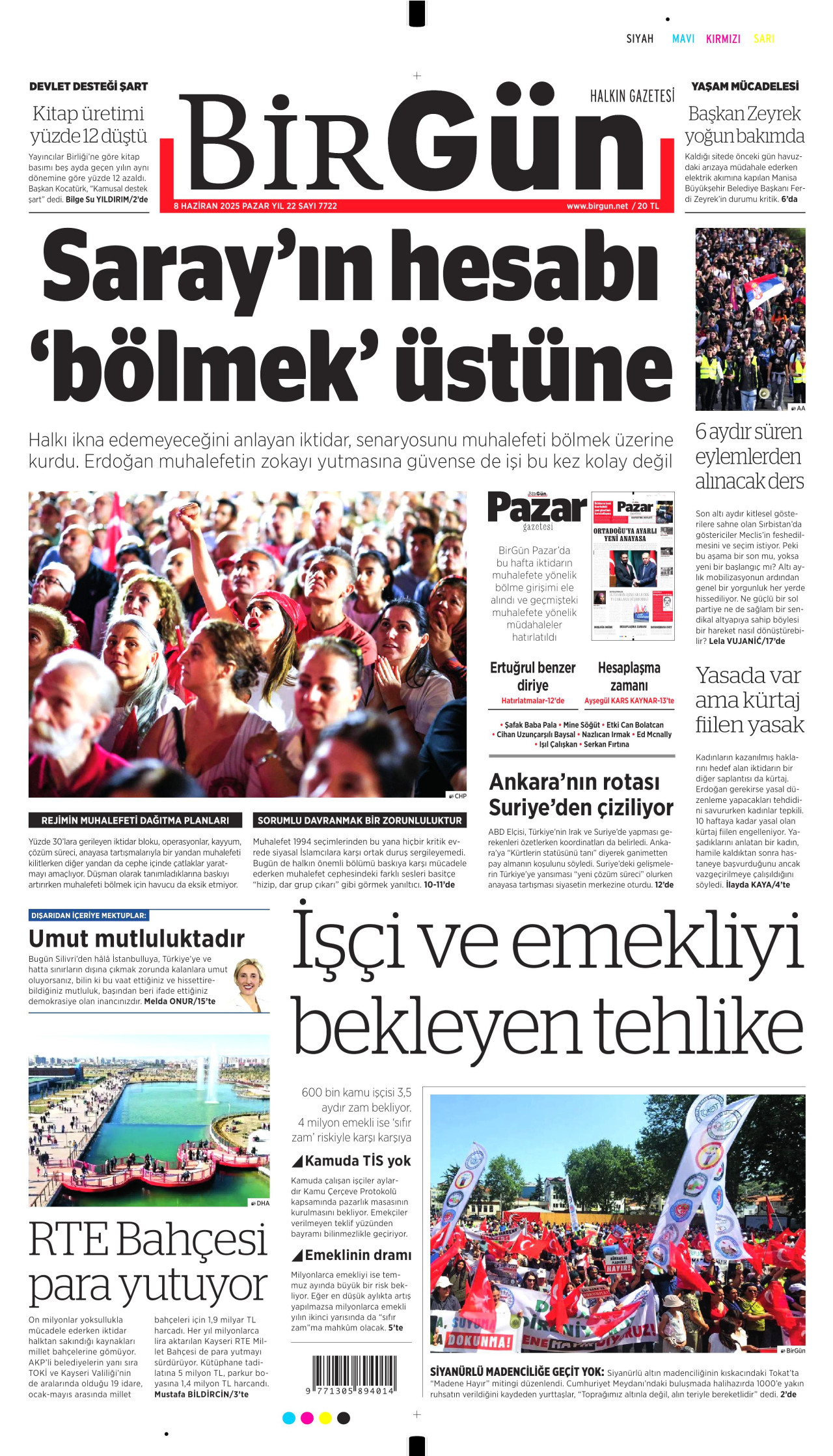 BİRGÜN gazetesinin 8 Haziran 2025 tarihli birinci sayfası