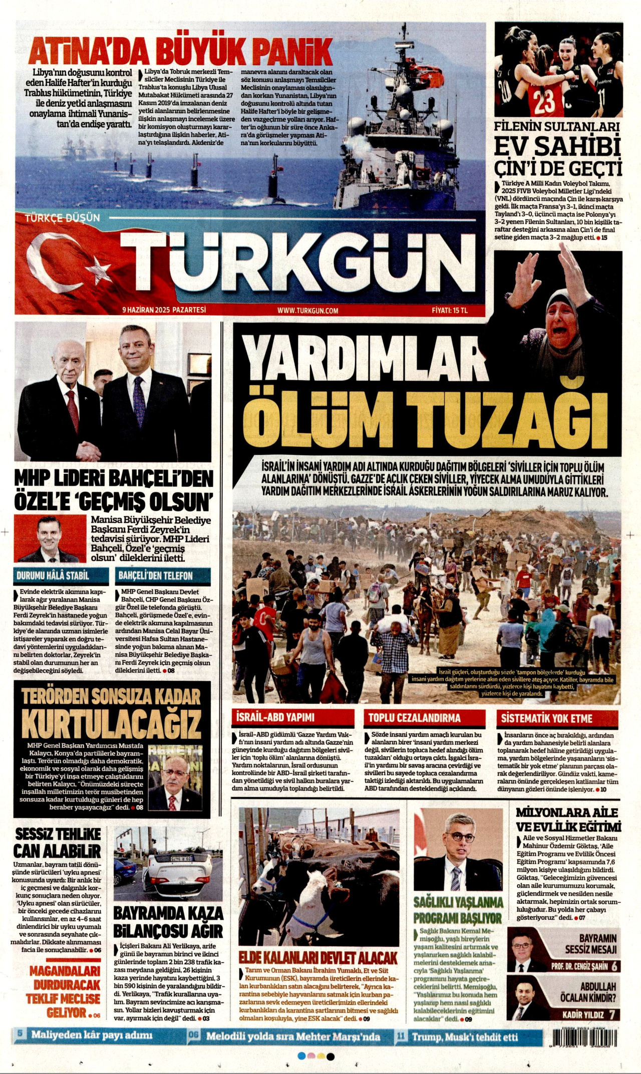 TÜRKGÜN gazetesinin 9 Haziran 2025 tarihli birinci sayfası