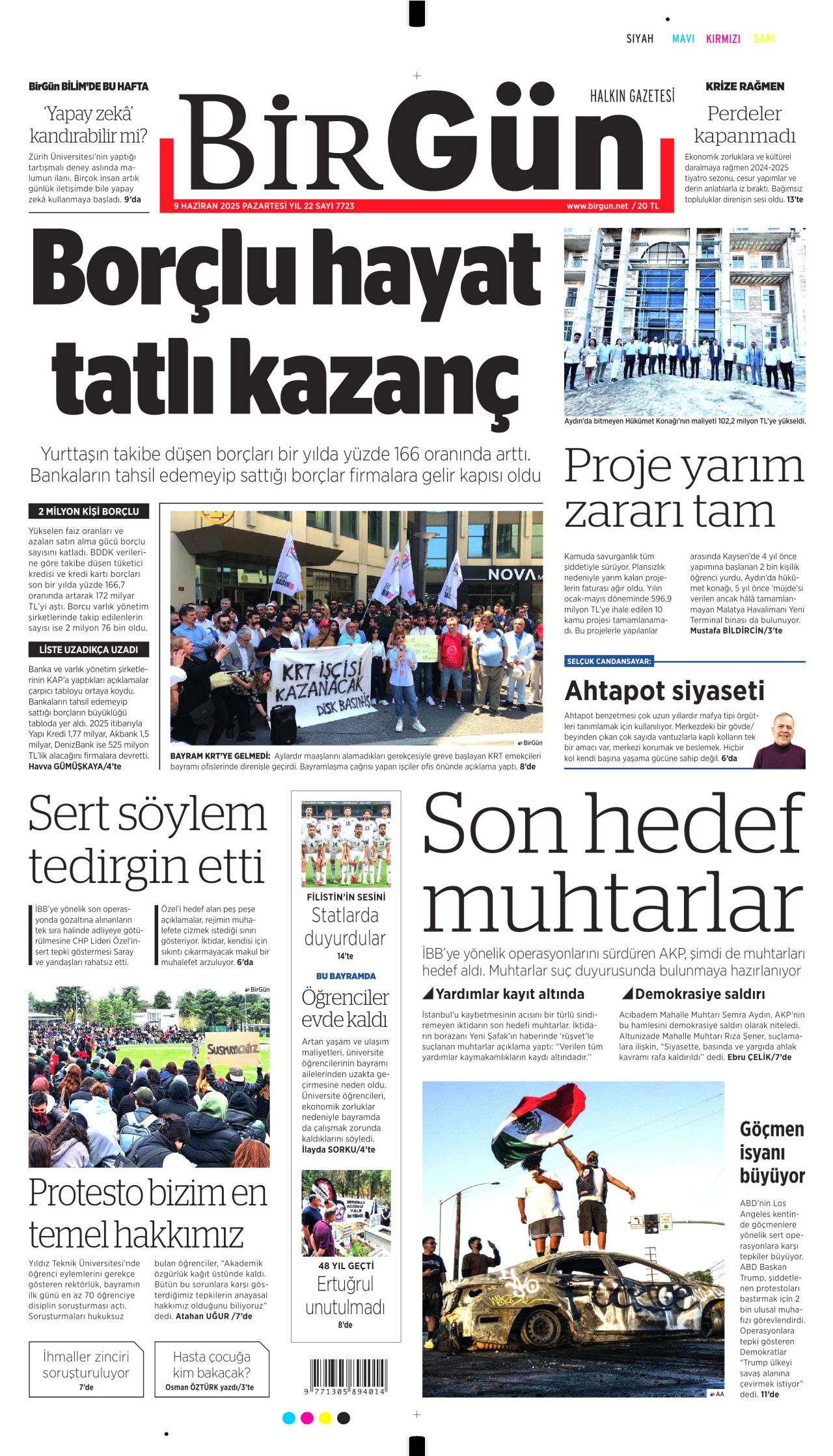 BİRGÜN gazetesinin 9 Haziran 2025 tarihli birinci sayfası