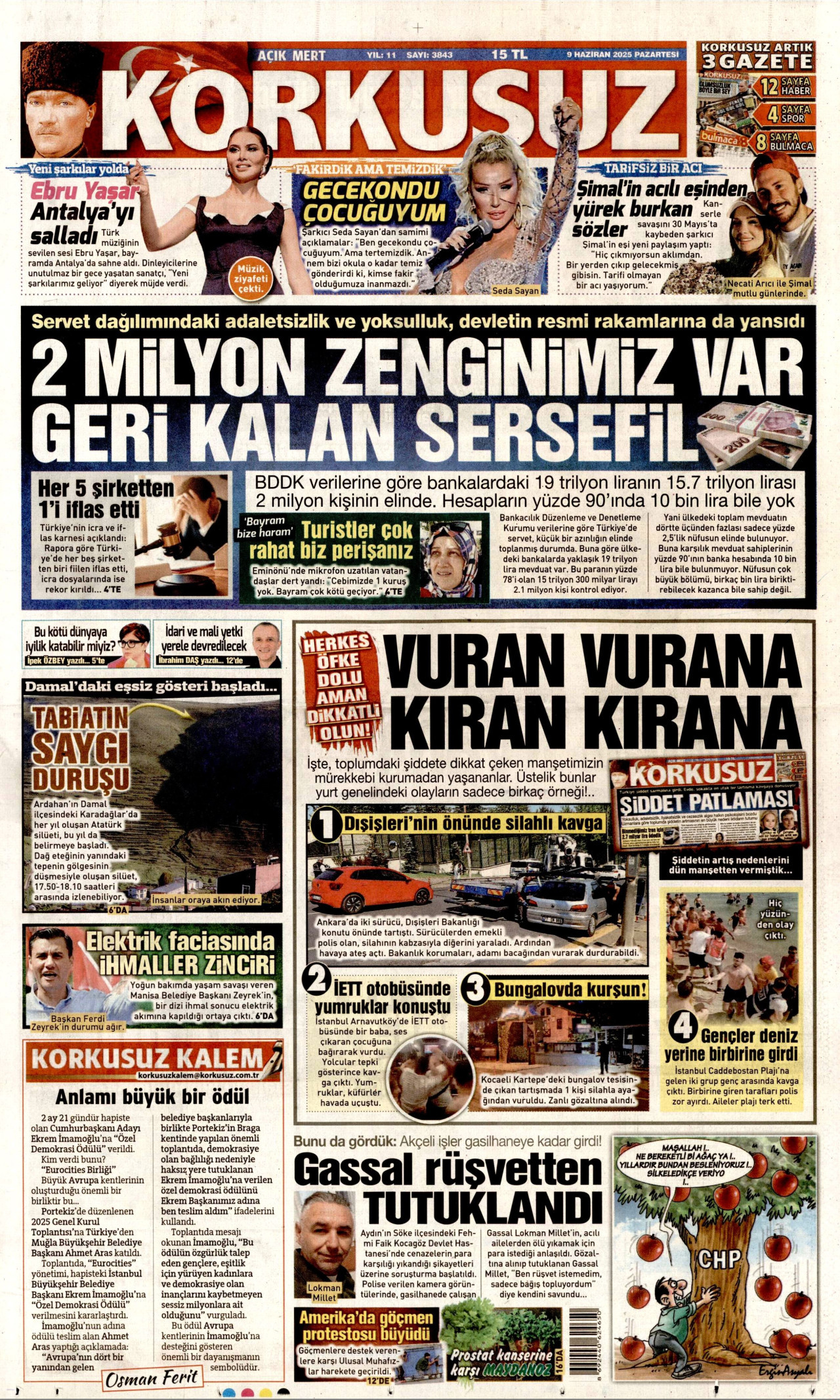 KORKUSUZ gazetesinin 9 Haziran 2025 tarihli birinci sayfası