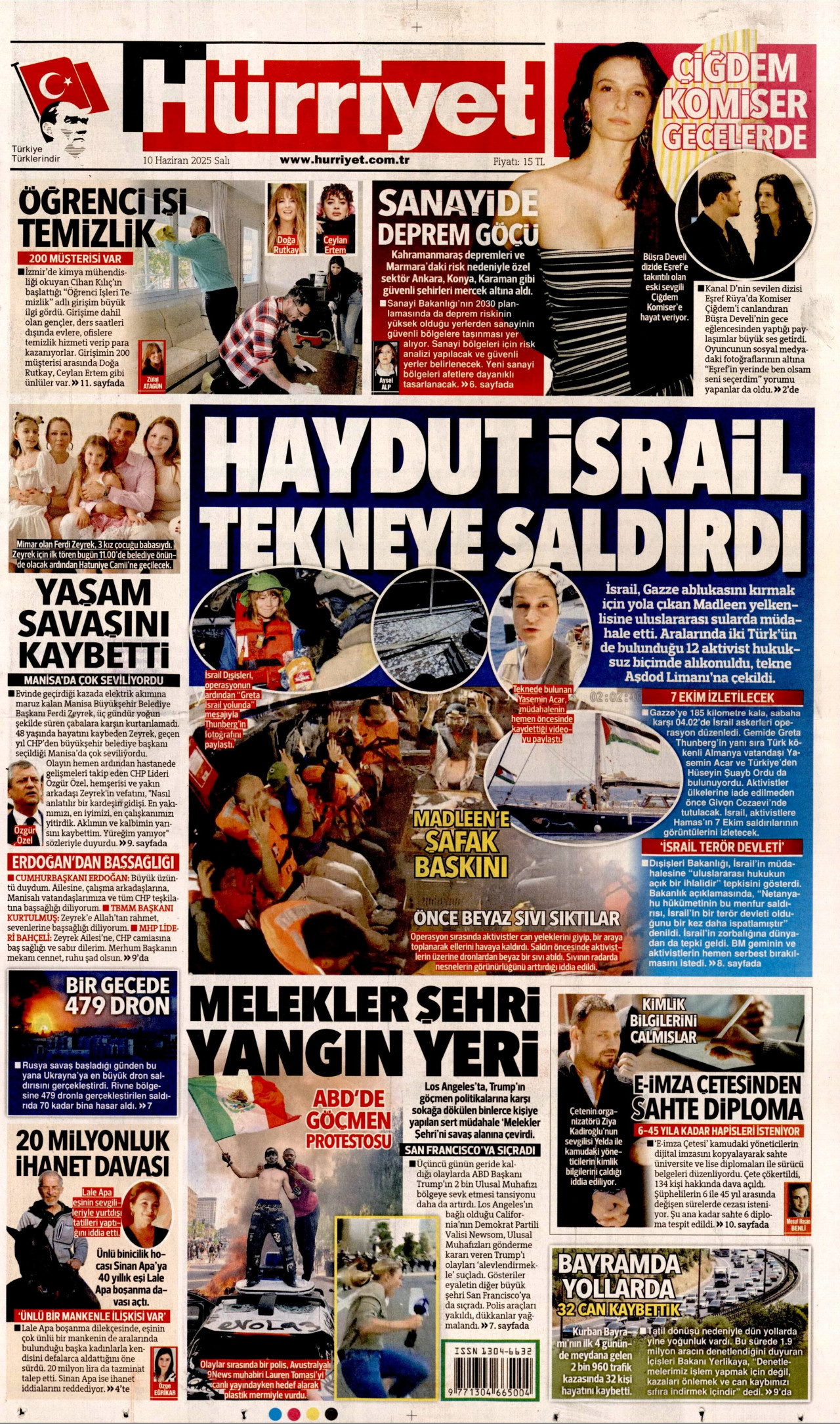 HÜRRİYET gazetesinin 10 Haziran 2025 tarihli birinci sayfası