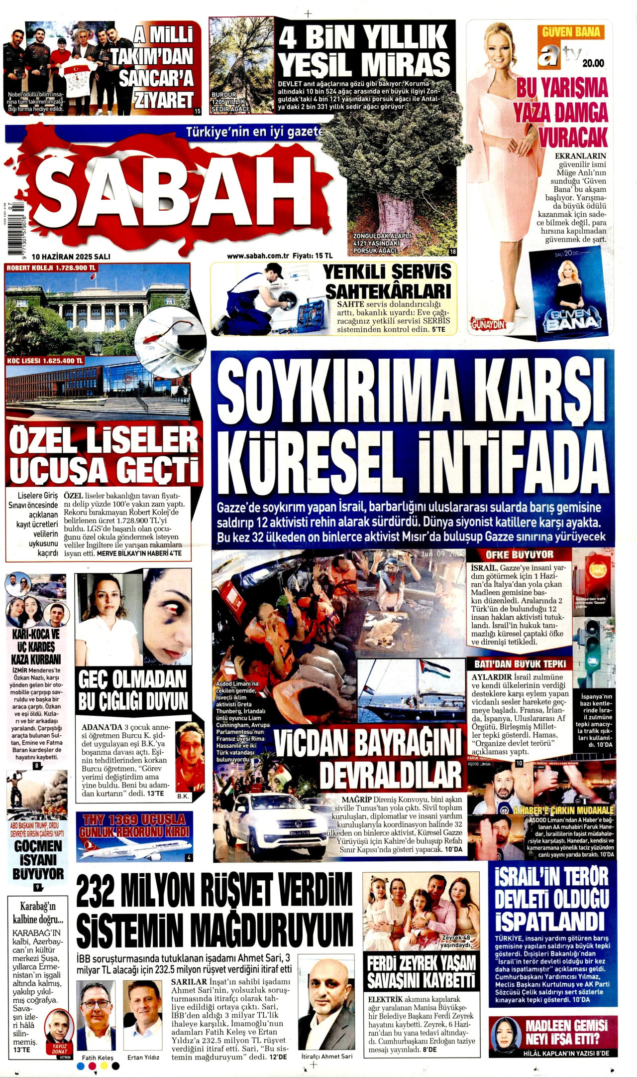 SABAH gazetesinin 10 Haziran 2025 tarihli birinci sayfası