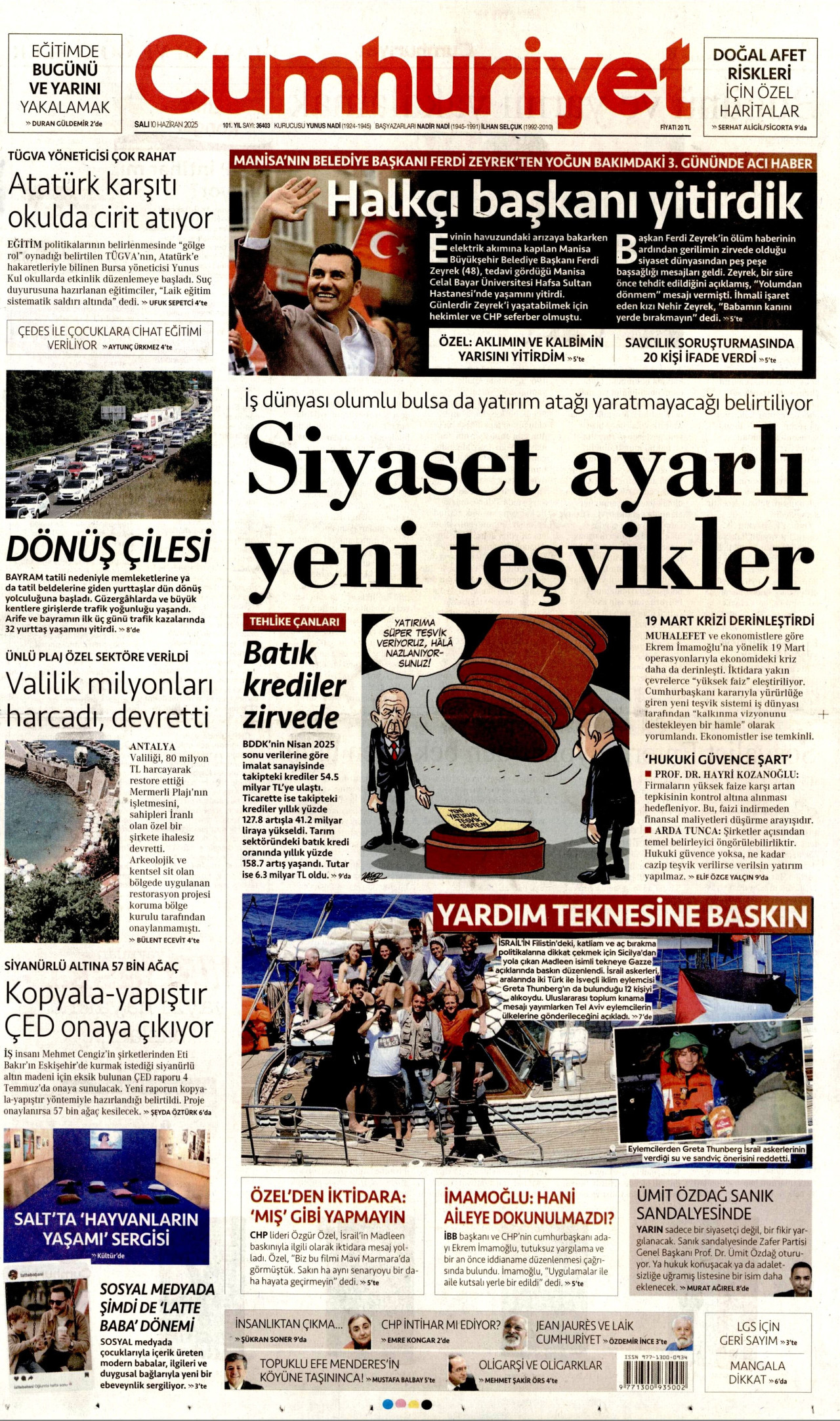 CUMHURİYET gazetesinin 10 Haziran 2025 tarihli birinci sayfası