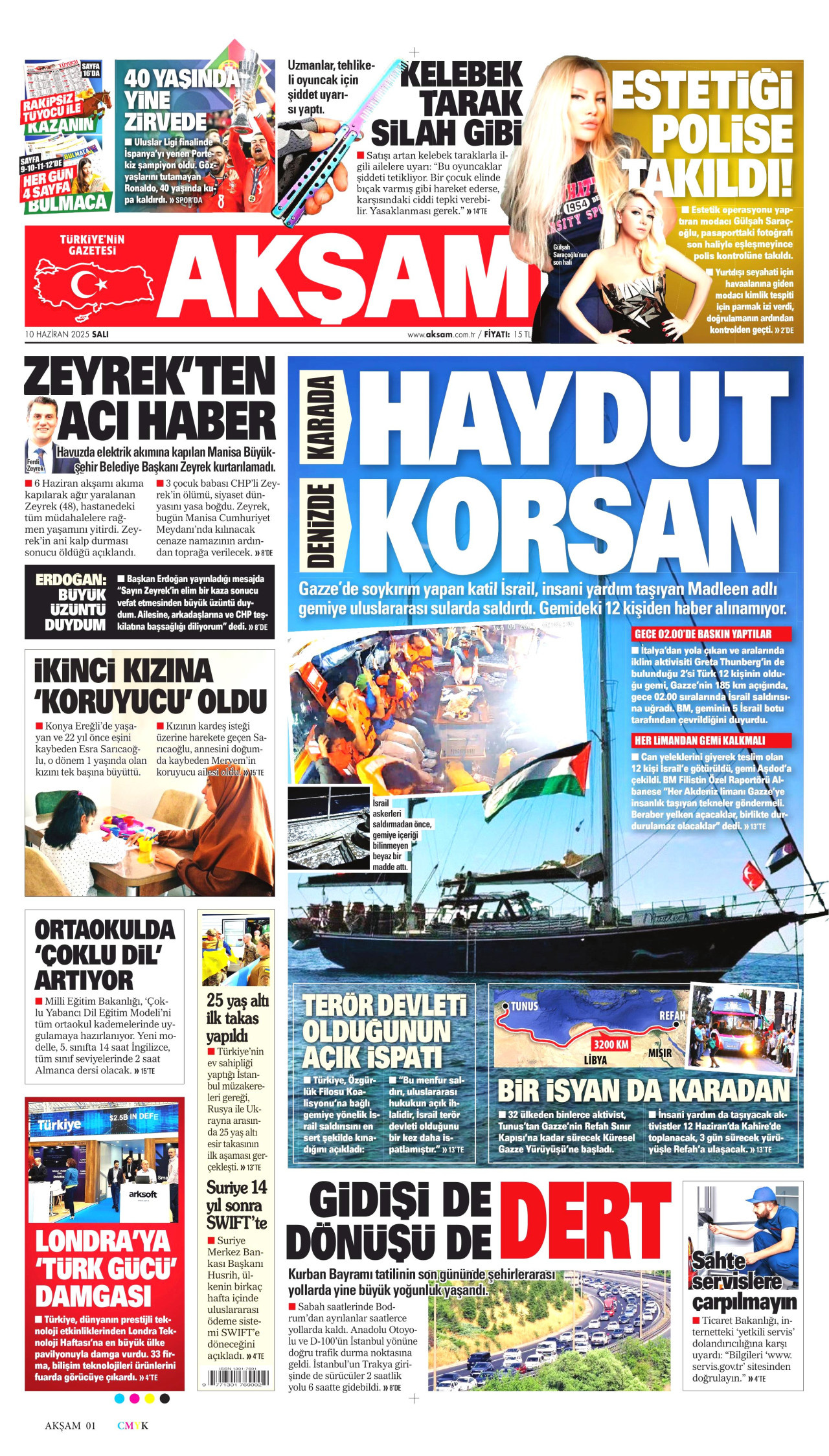 AKŞAM gazetesinin 10 Haziran 2025 tarihli birinci sayfası
