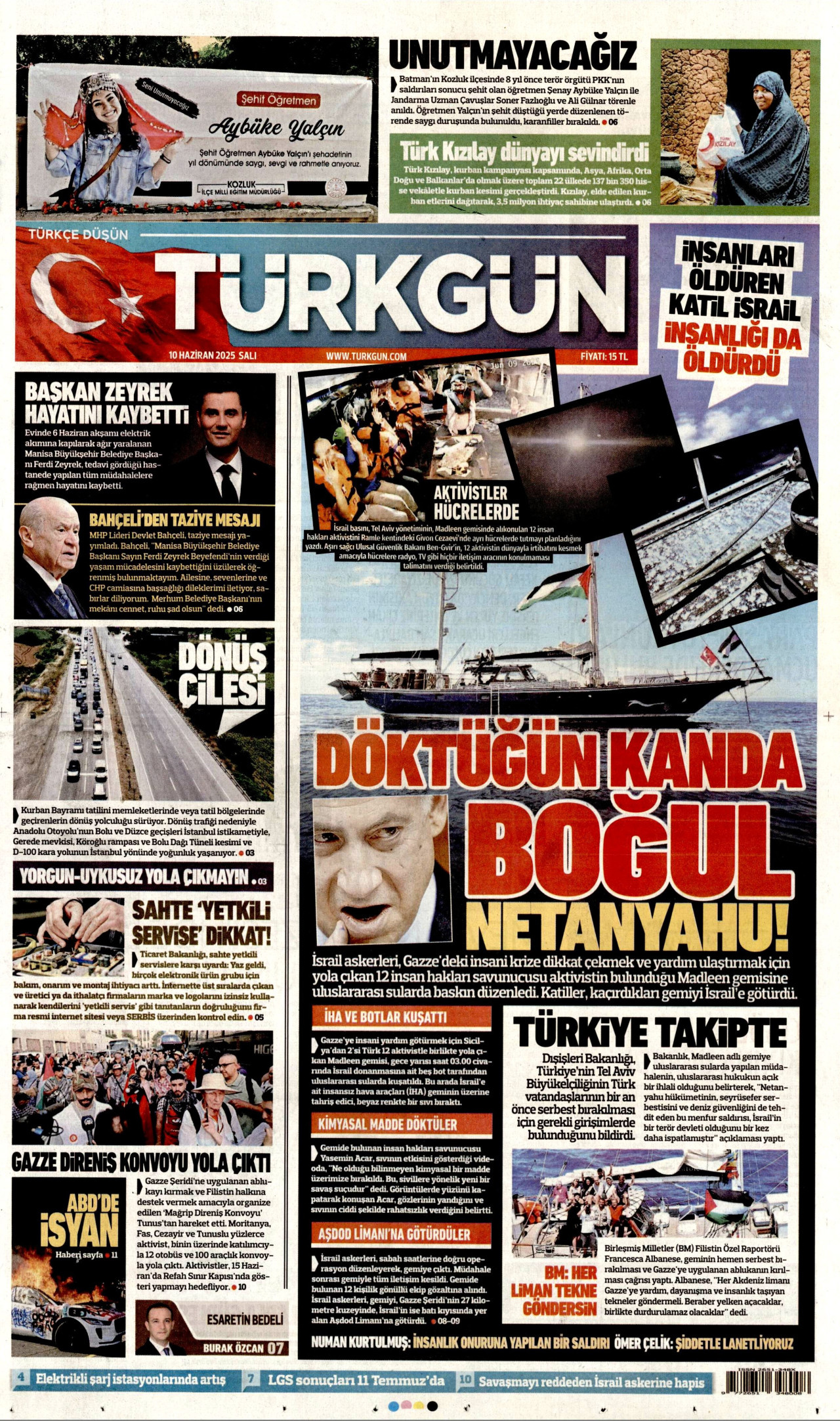 TÜRKGÜN gazetesinin 10 Haziran 2025 tarihli birinci sayfası