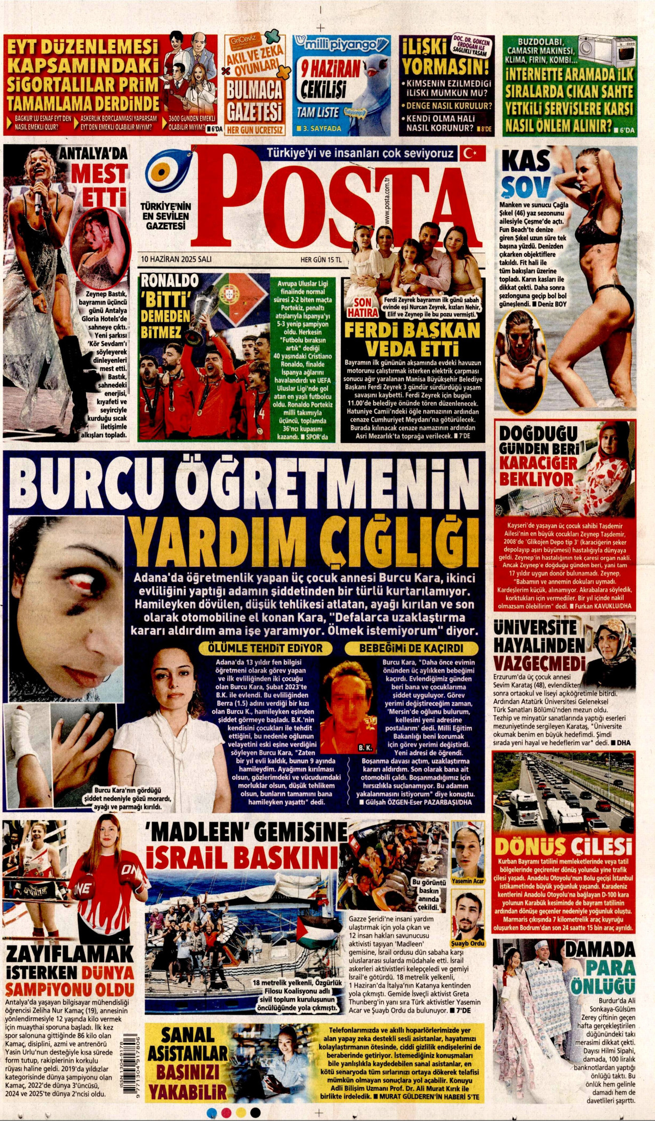POSTA gazetesinin 10 Haziran 2025 tarihli birinci sayfası