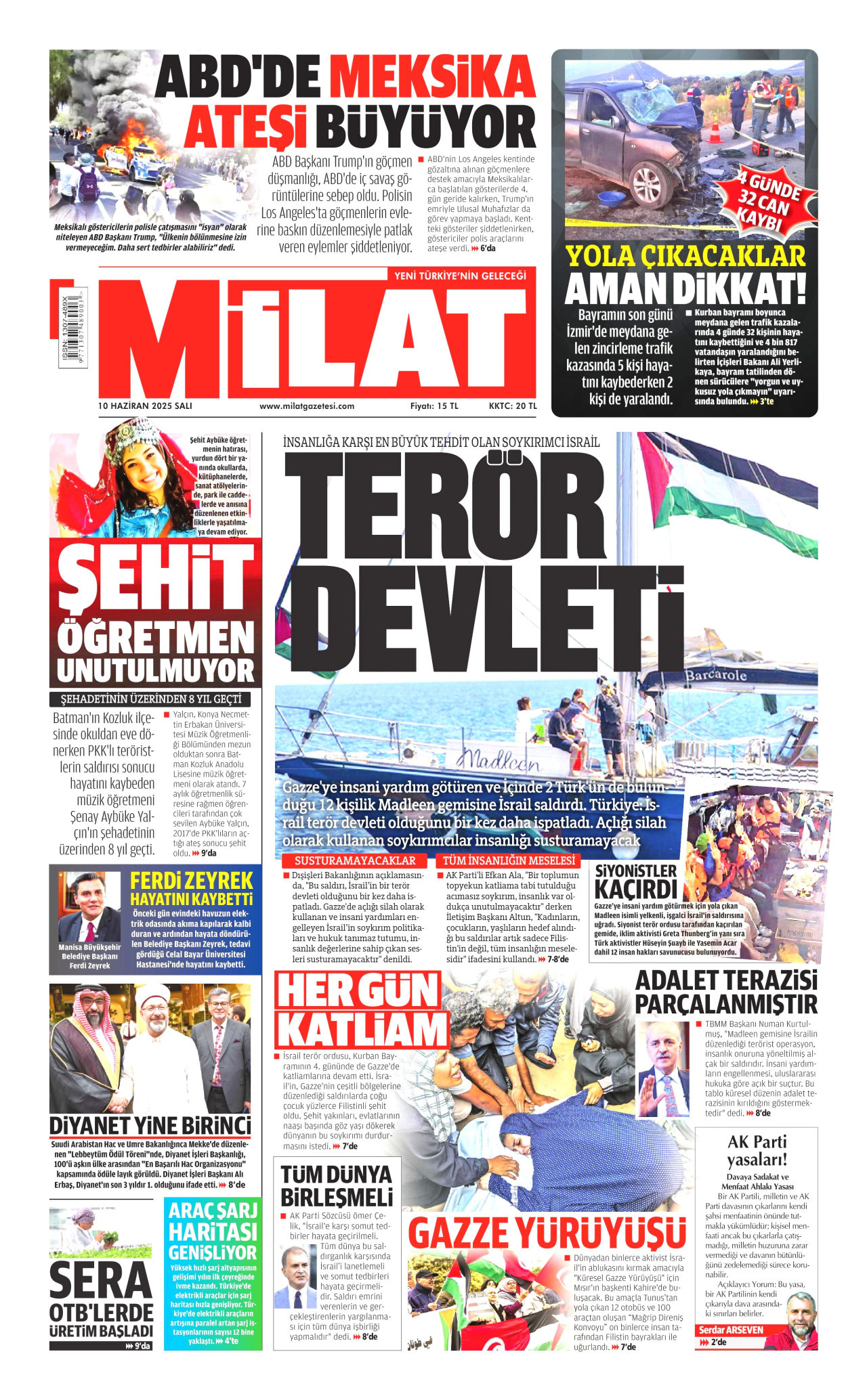 MİLAT gazetesinin 10 Haziran 2025 tarihli birinci sayfası