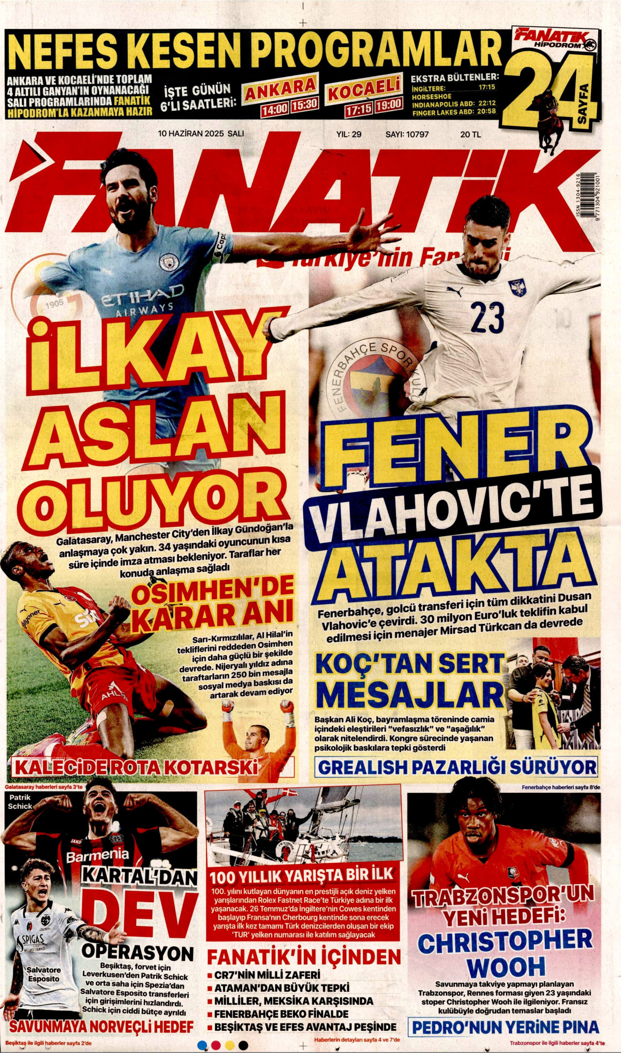 FANATİK gazetesinin 10 Haziran 2025 tarihli birinci sayfası