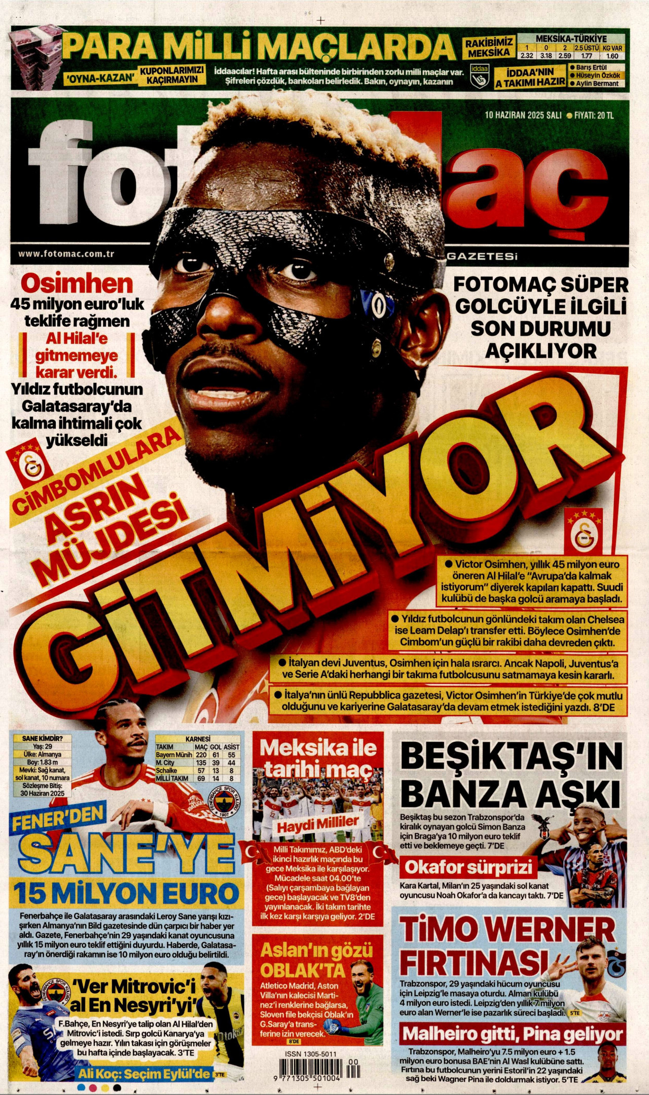 FOTOMAÇ gazetesinin 10 Haziran 2025 tarihli birinci sayfası