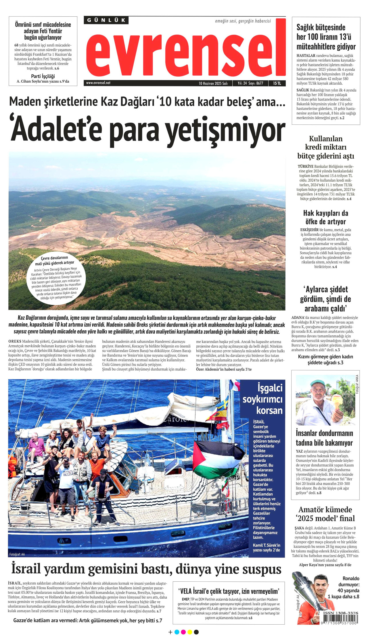 EVRENSEL gazetesinin 10 Haziran 2025 tarihli birinci sayfası
