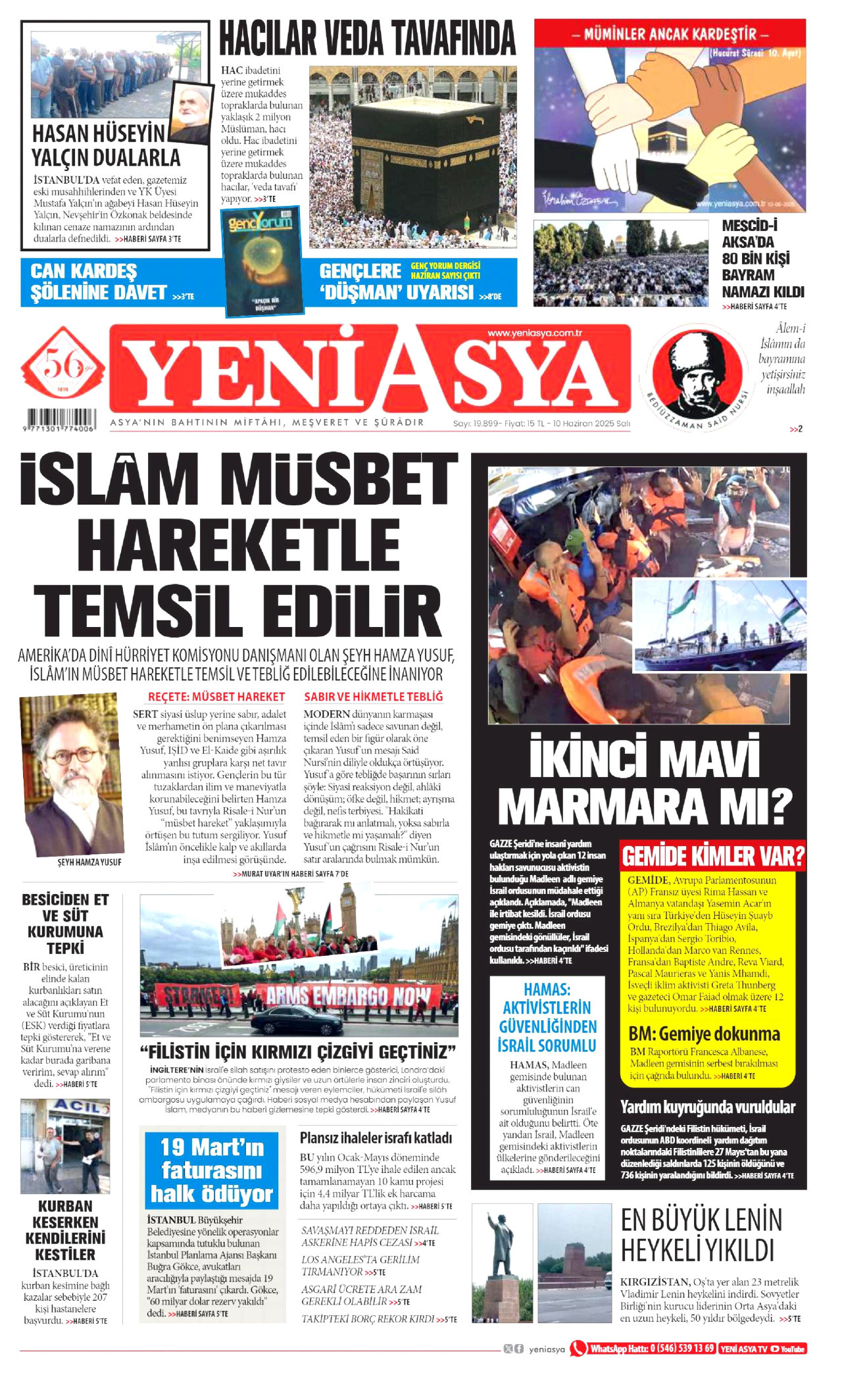 YENİ ASYA gazetesinin 10 Haziran 2025 tarihli birinci sayfası